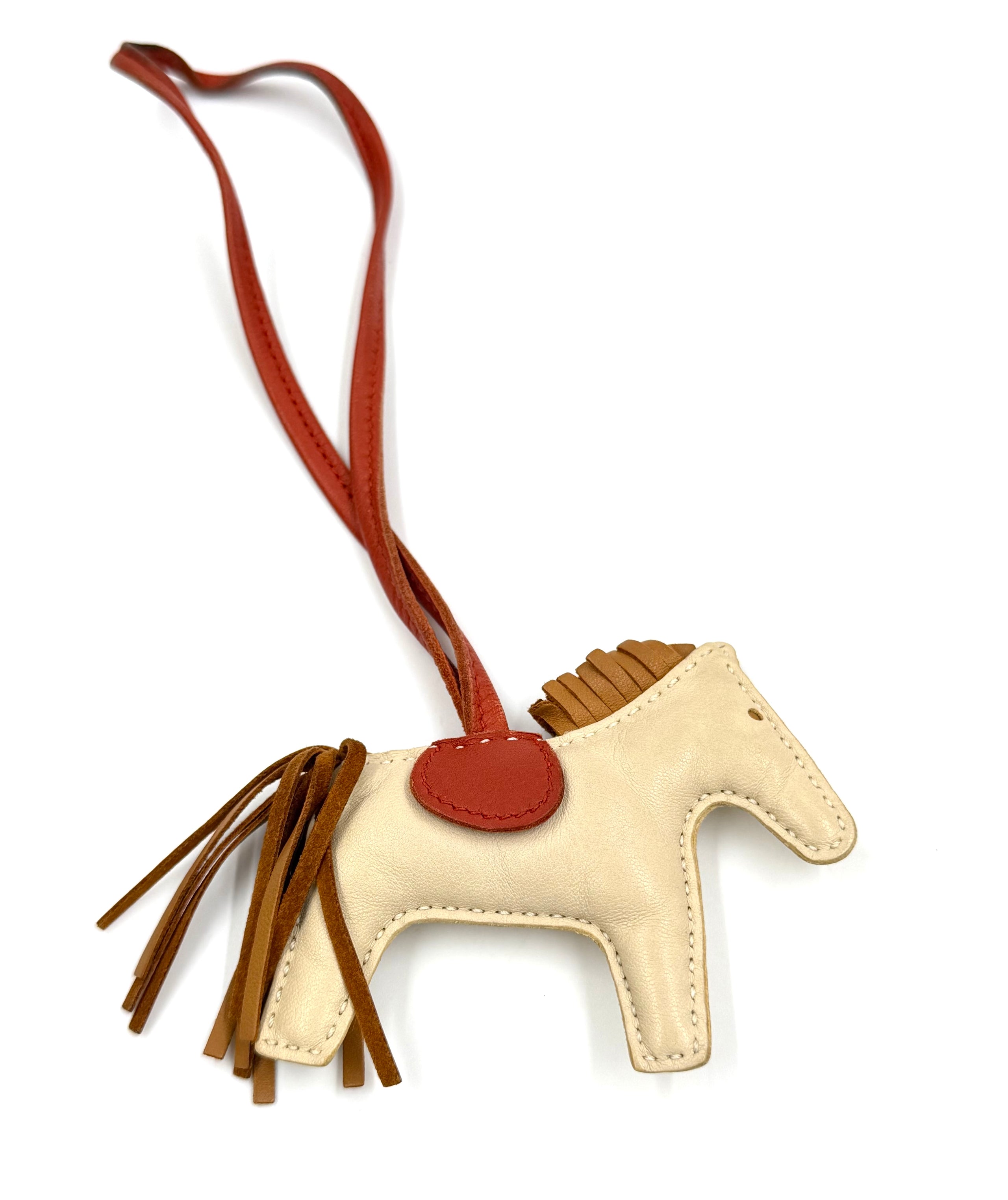Pre-owned Hermès Lambskin Rodeo Horse Bag Charm Tan Cream Orange