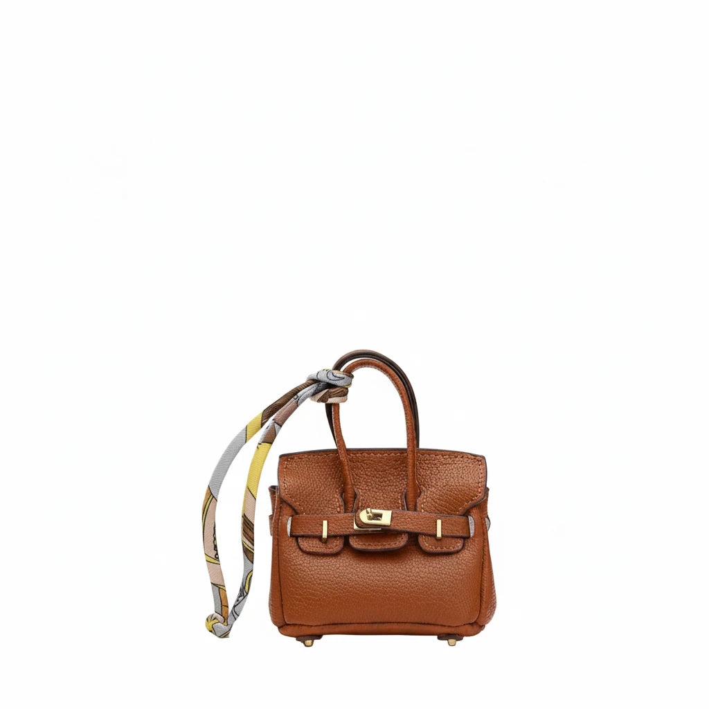 Faux Birkin Bag Charm in Brown