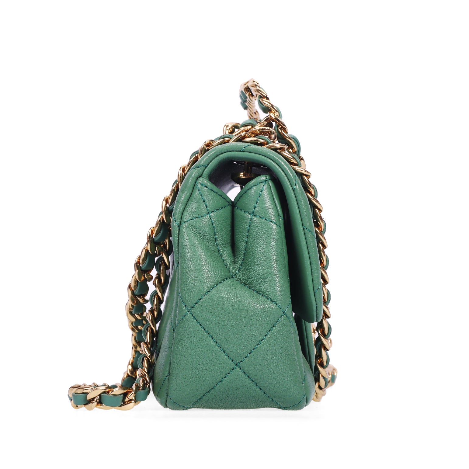 Pre-owned Chanel Green 2023 Mini Oval Handle Flap Bag Microchipped - Authentic