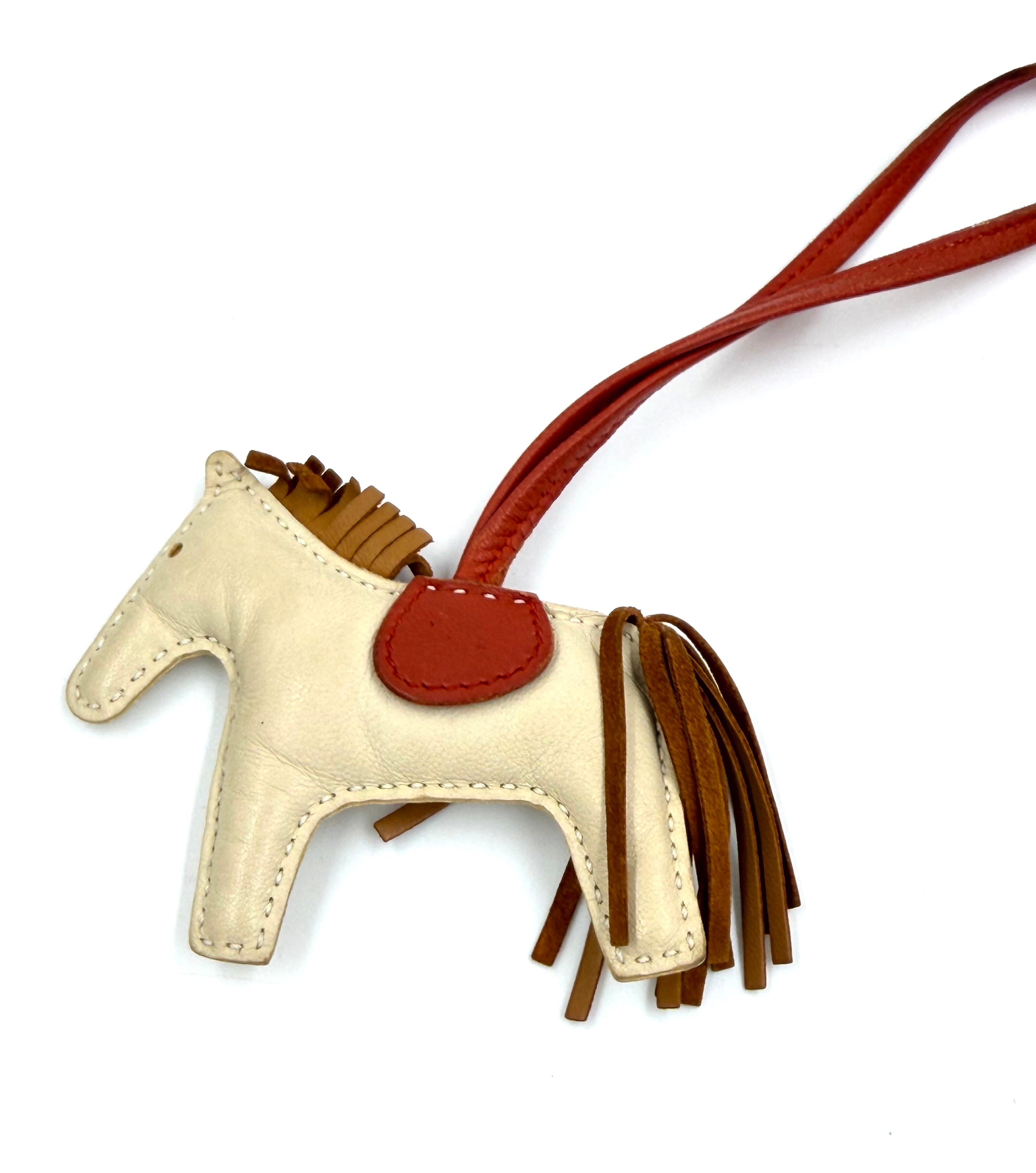 Pre-owned Hermès Lambskin Rodeo Horse Bag Charm Tan Cream Orange