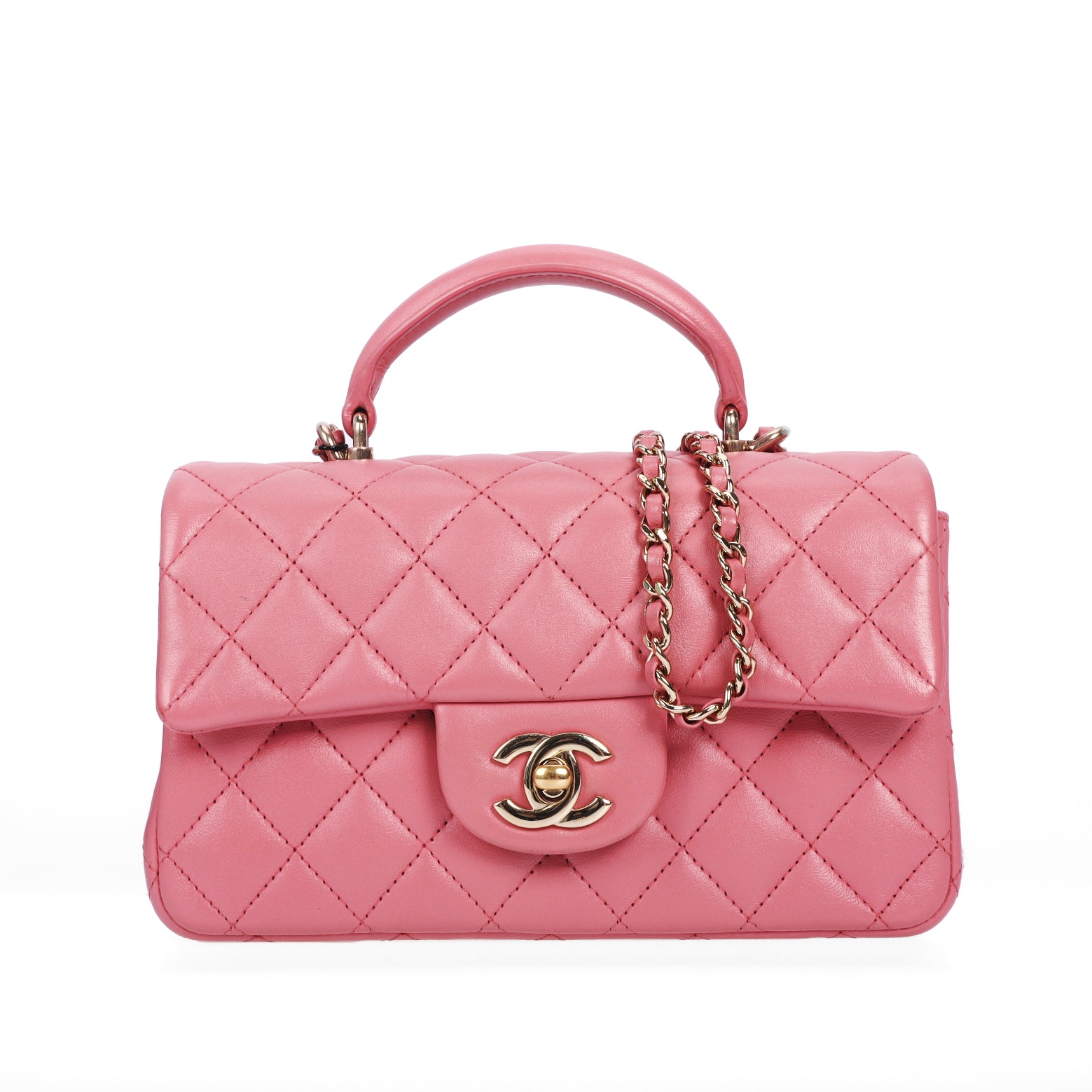 Pre-Owned Chanel Mini Flap Top Handle Bag Pink Gold Hardware - Authenticated