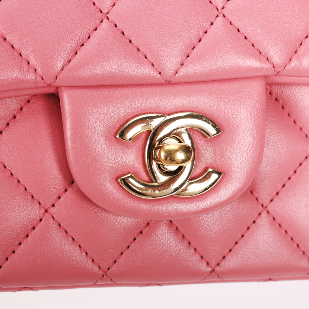 Pre-Owned Chanel Mini Flap Top Handle Bag Pink Gold Hardware - Authenticated