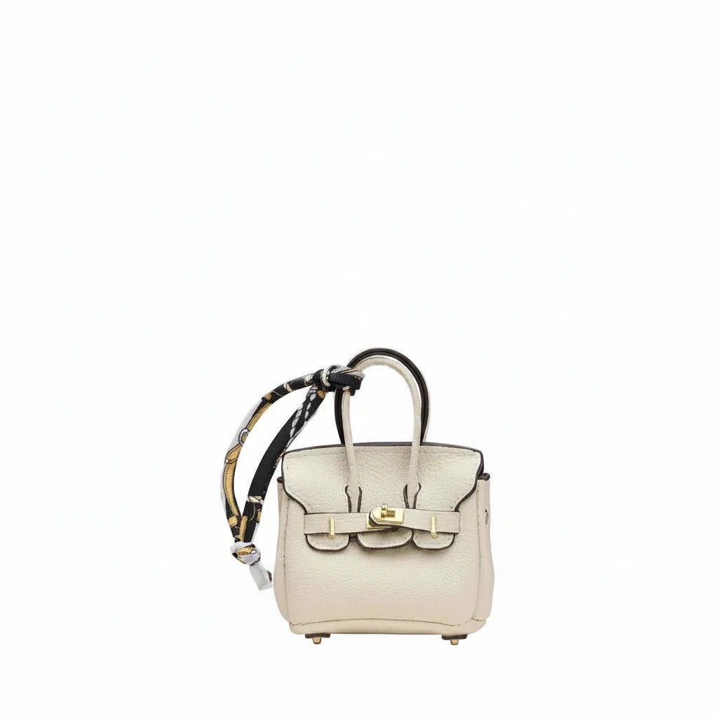 Faux Birkin Bag Charm in White