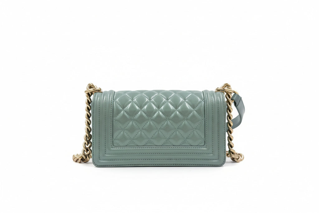Pre-Owned Chanel Irridescent Light Blue Patent Leather Small Boy Bag - Authenticated