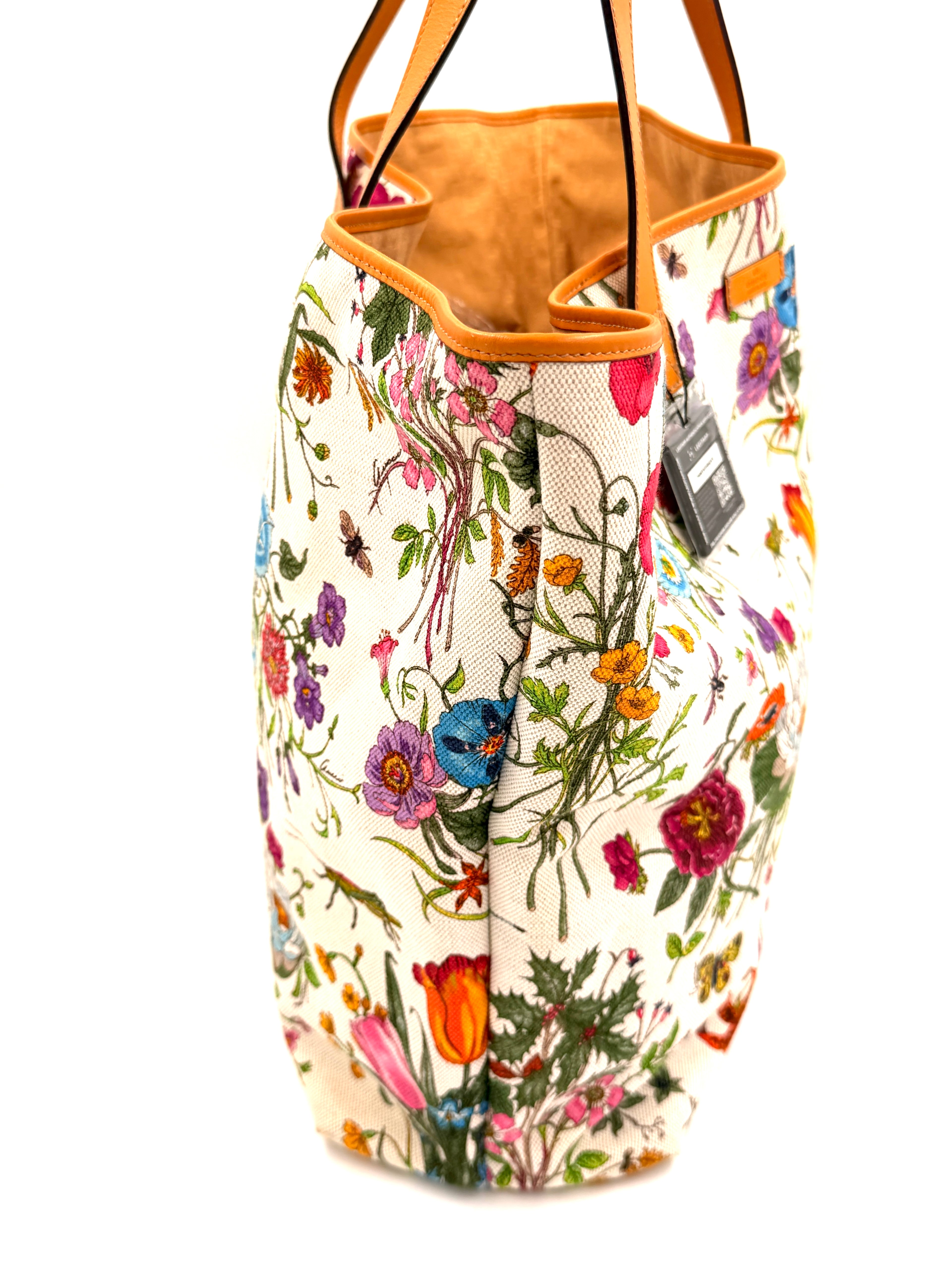 Pre-Owned Gucci Botanical Floral Canvas Print XL Tote Bag - Authenticated