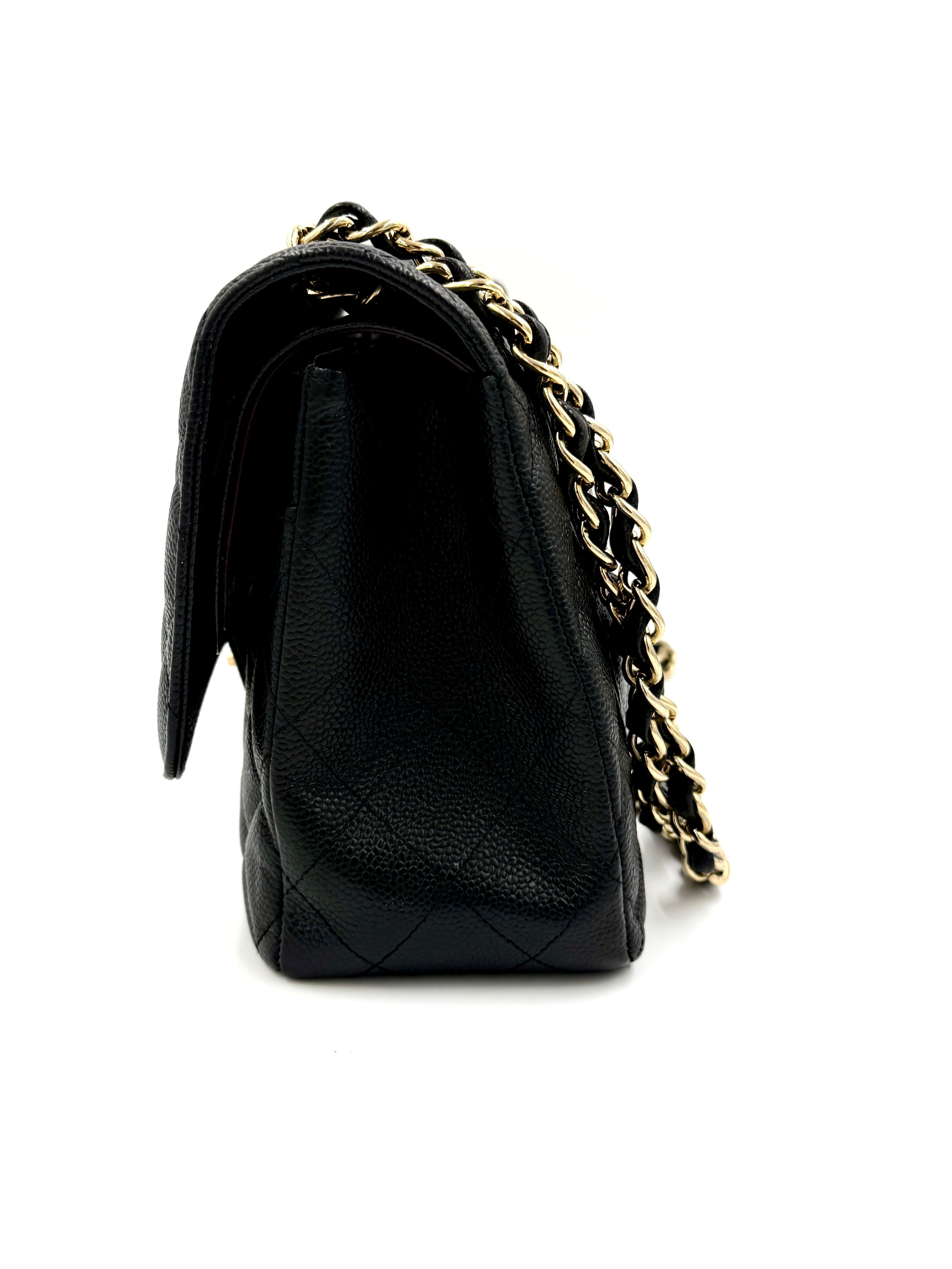Pre-owned Chanel Black Caviar Jumbo Double Flap Gold Hardware - Authenticated