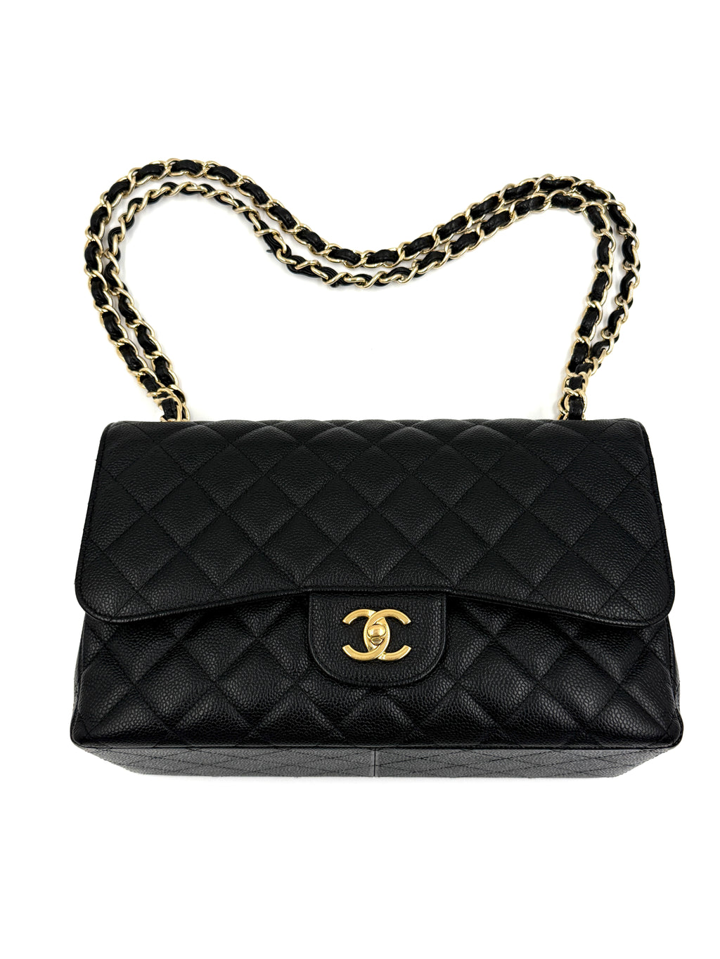 Pre-owned Chanel Black Caviar Jumbo Double Flap Gold Hardware - Authenticated