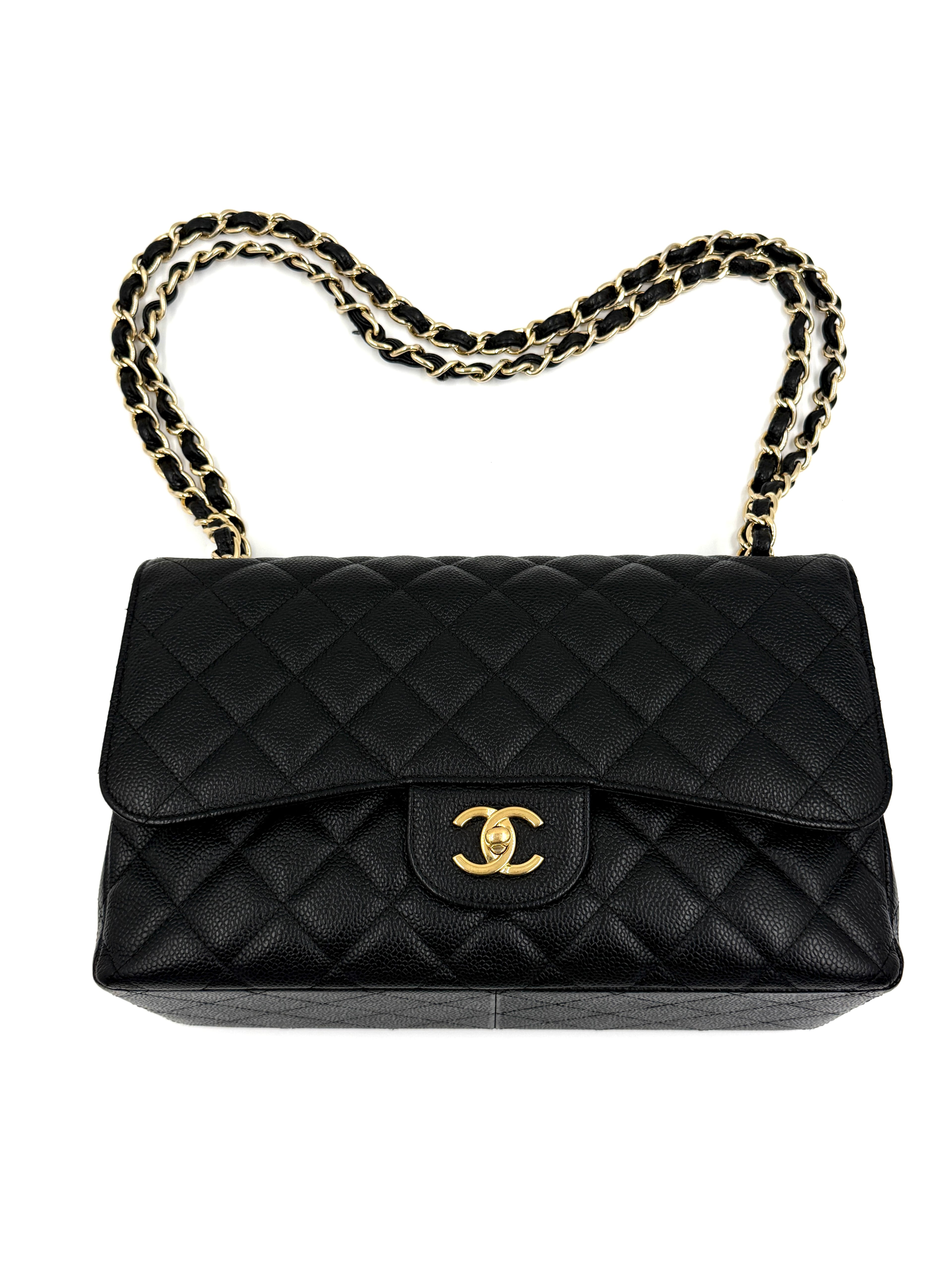 Pre-owned Chanel Black Caviar Jumbo Double Flap Gold Hardware - Authenticated