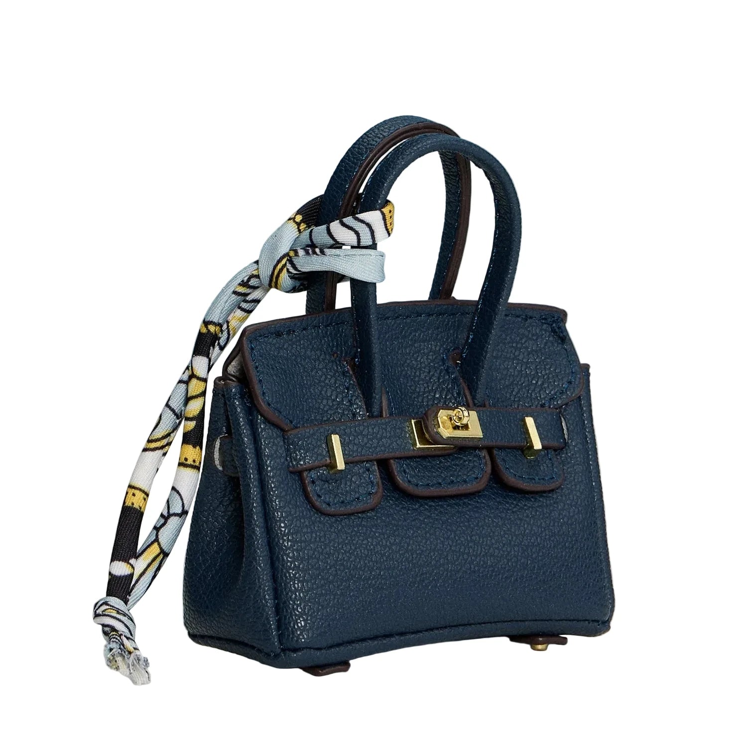 Faux Birkin Bag Charm in Navy Blue