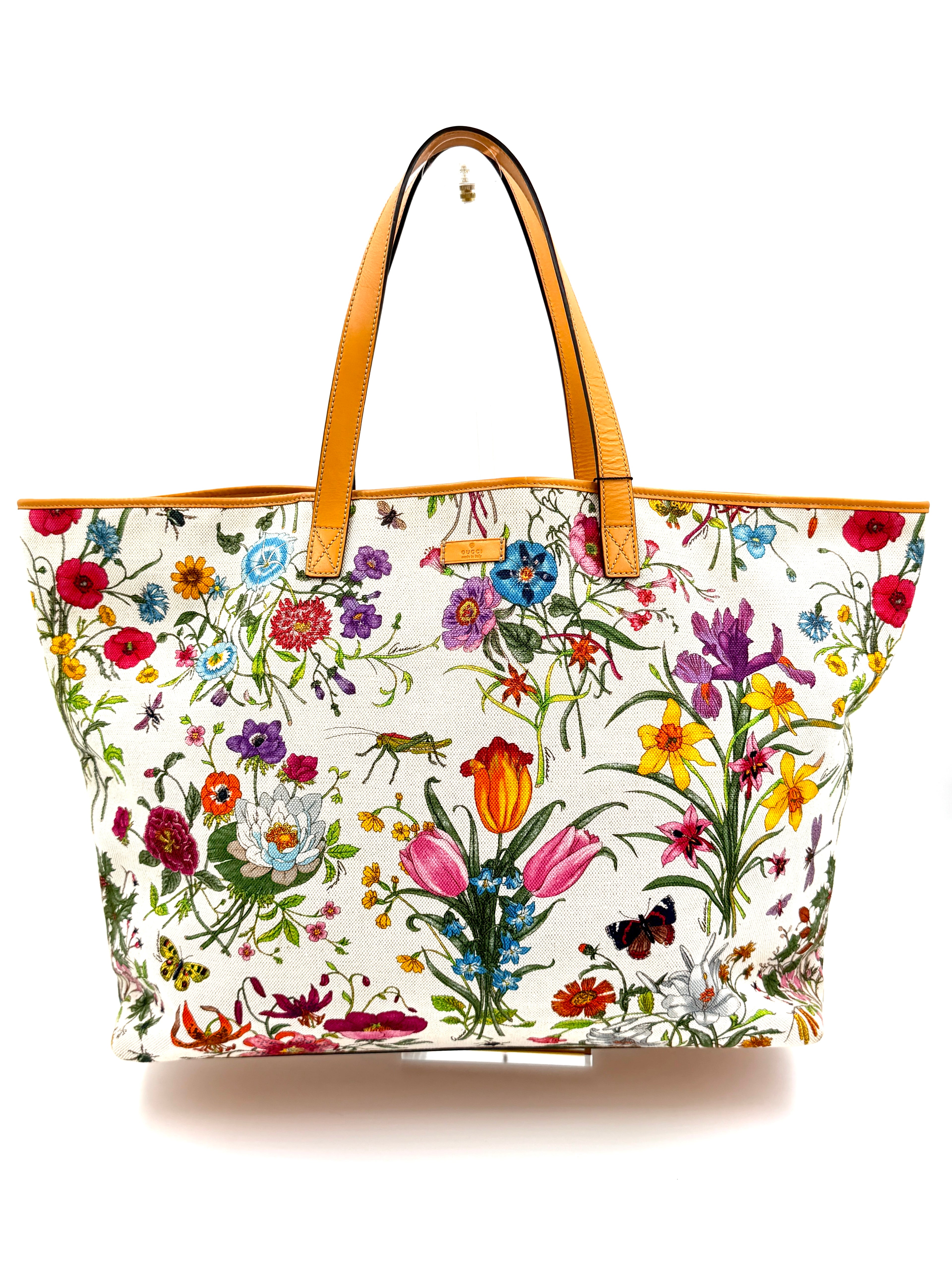 Pre-Owned Gucci Botanical Floral Canvas Print XL Tote Bag - Authenticated