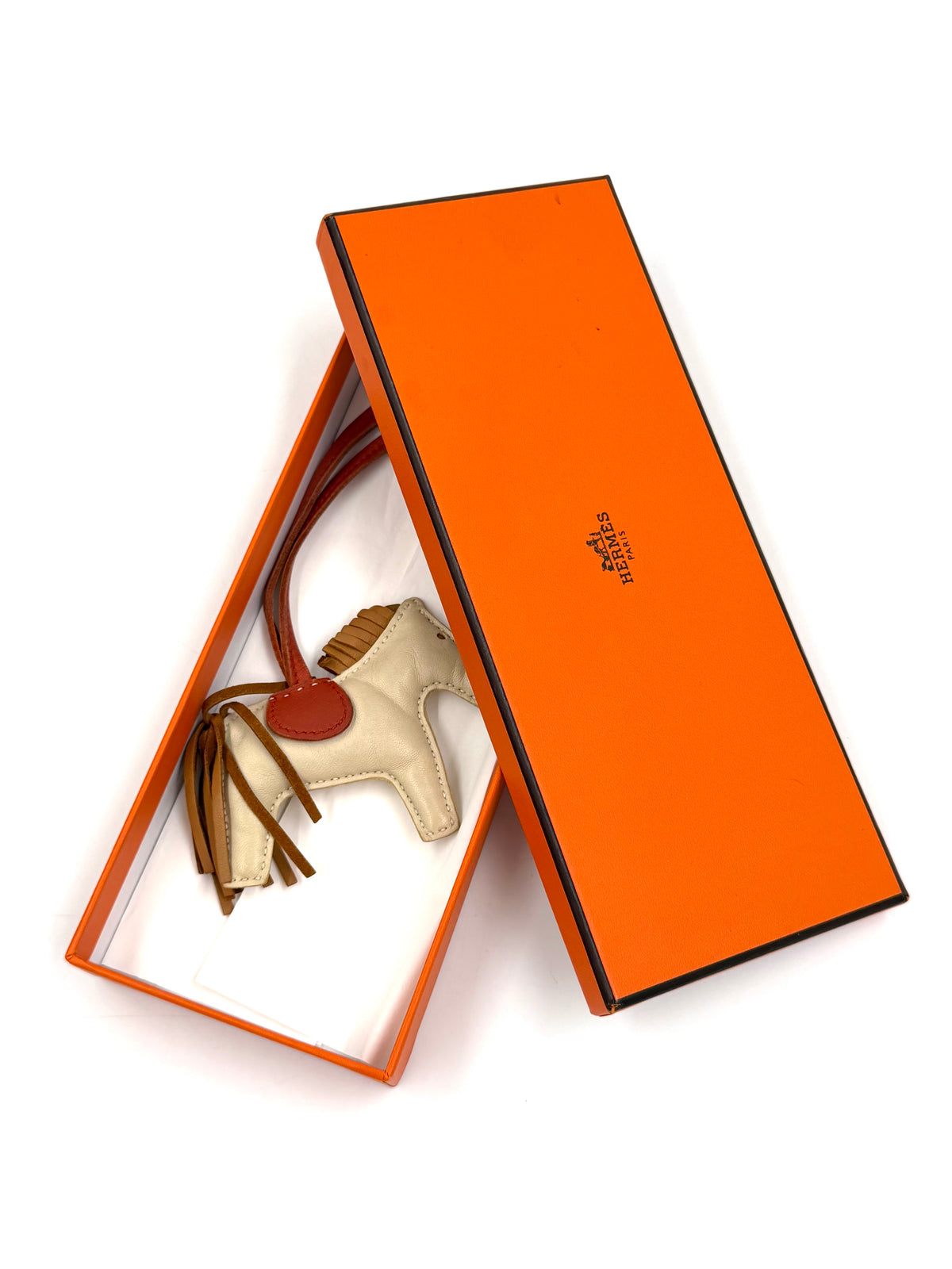 Pre-owned Hermès Lambskin Rodeo Horse Bag Charm Tan Cream Orange