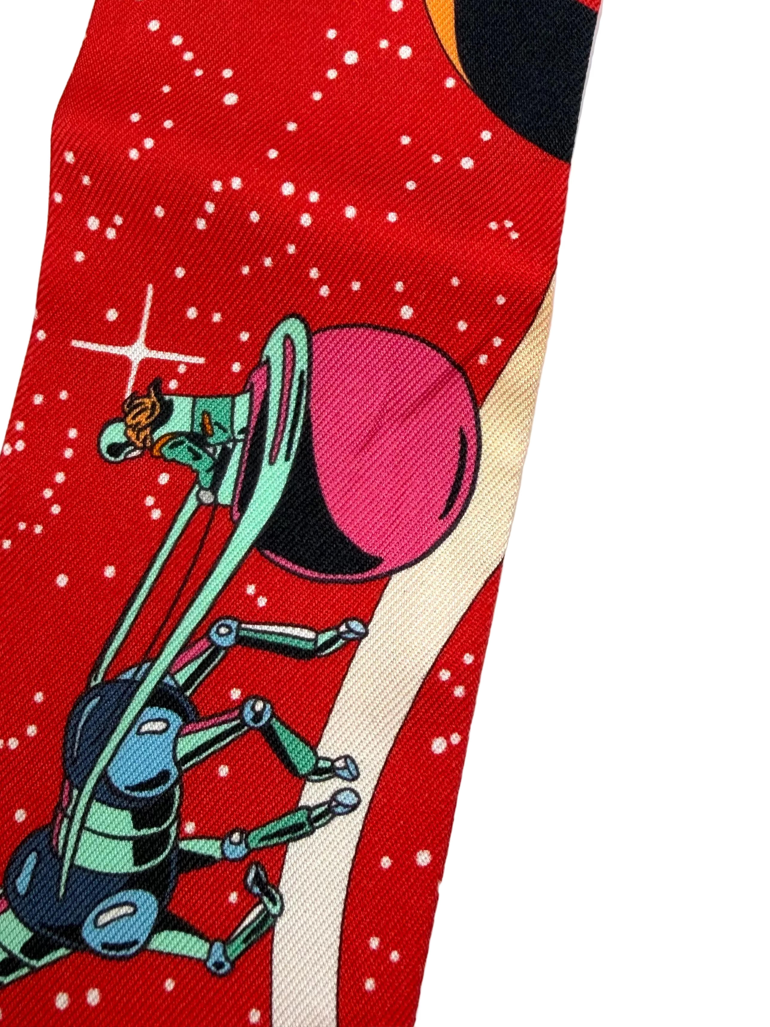 Pre-owned Hermès Space Derby Silk Twilly Scarf Red