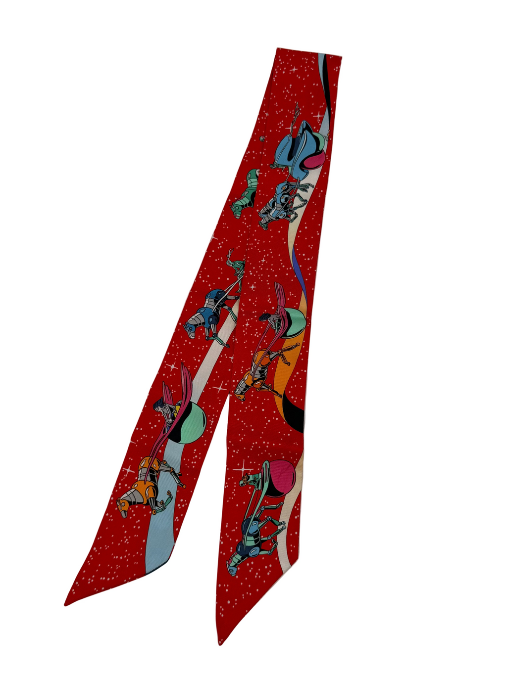 Pre-owned Hermès Space Derby Silk Twilly Scarf Red