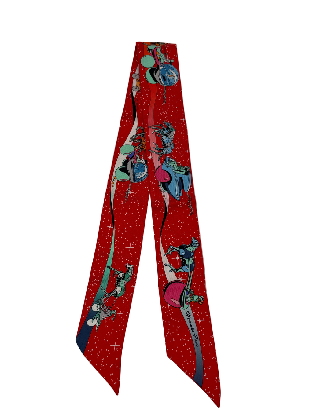 Pre-owned Hermès Space Derby Silk Twilly Scarf Red