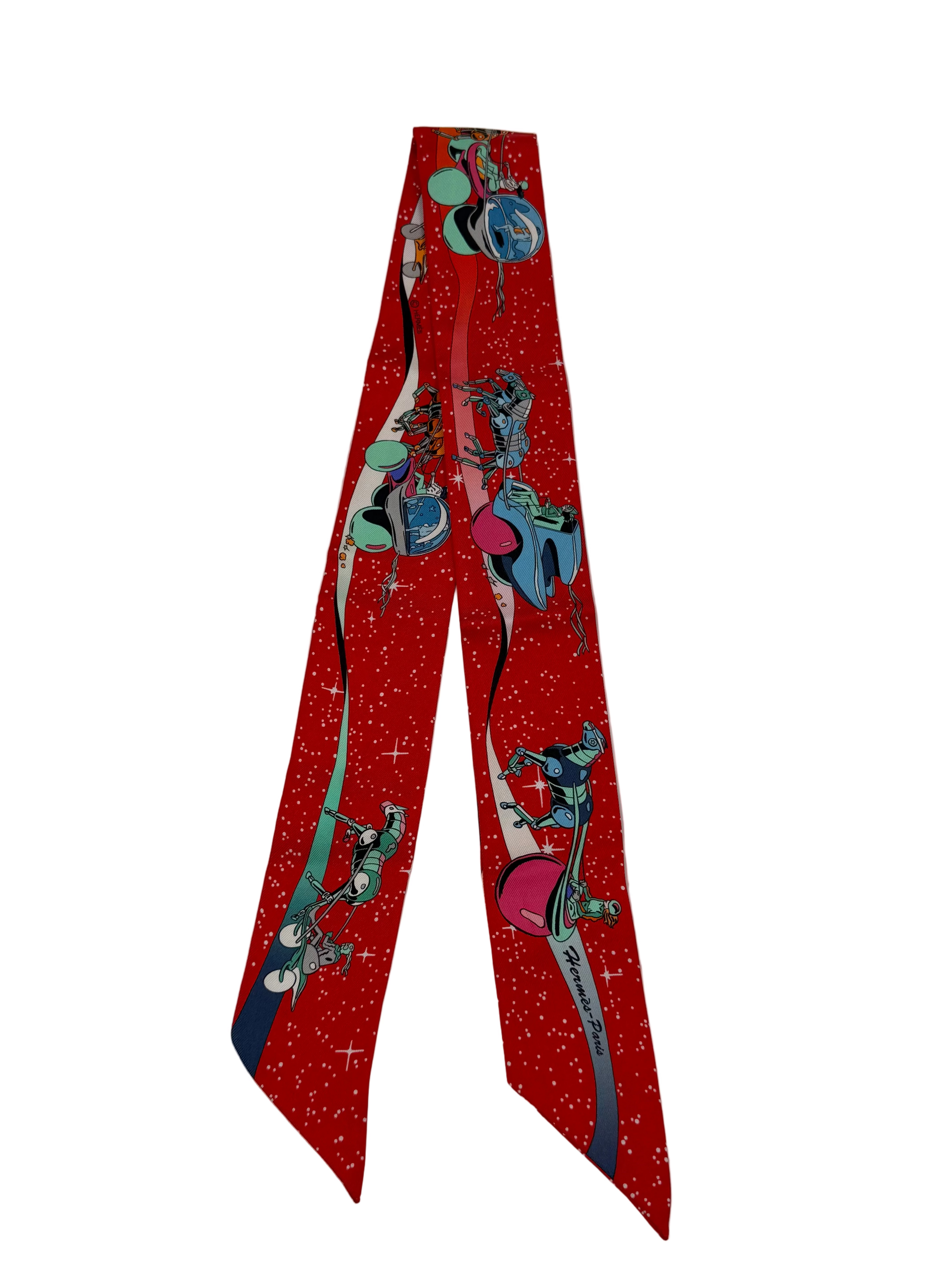 Pre-owned Hermès Space Derby Silk Twilly Scarf Red