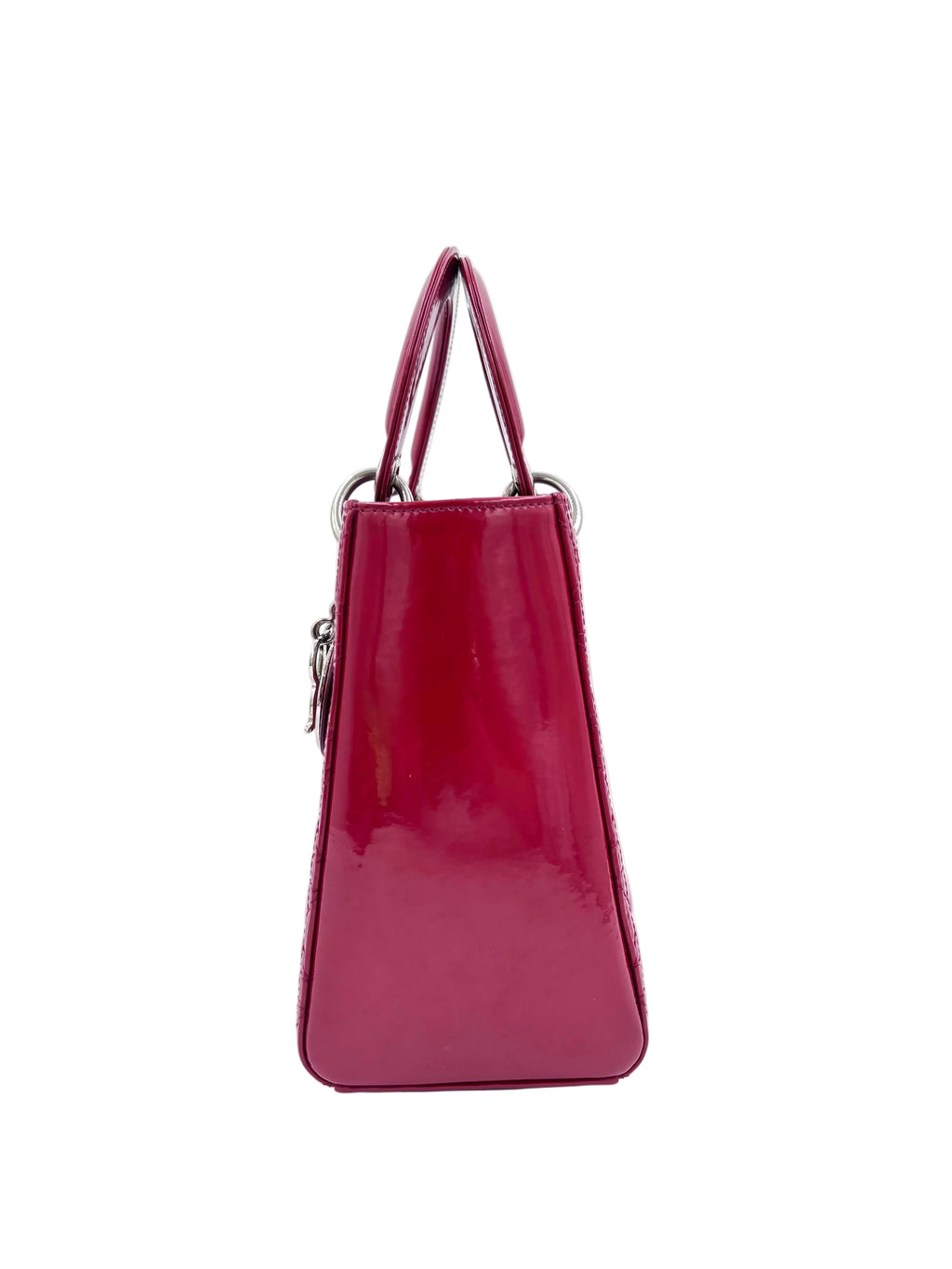 Pre-owned Medium Lady Dior Bag Cherry Red Patent Cannage Calfskin - Authenticated