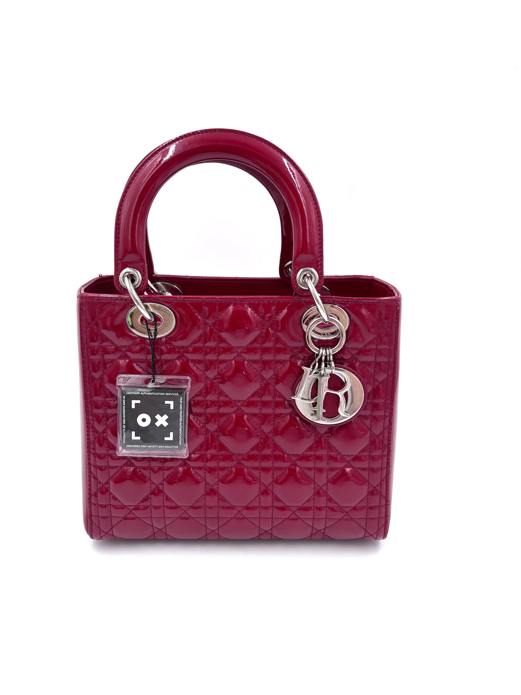 Pre-owned Medium Lady Dior Bag Cherry Red Patent Cannage Calfskin - Authenticated