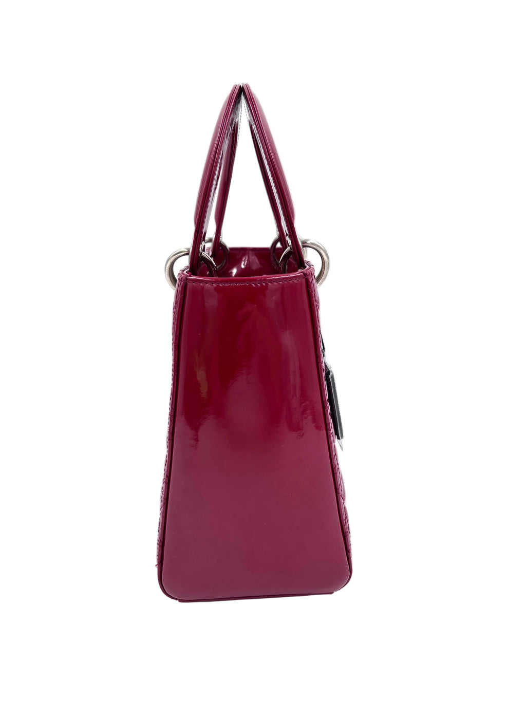 Pre-owned Medium Lady Dior Bag Cherry Red Patent Cannage Calfskin - Authenticated
