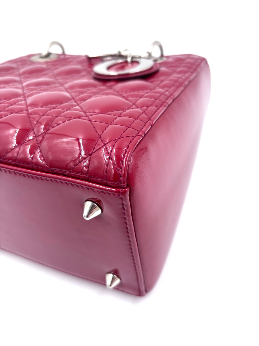 Pre-owned Medium Lady Dior Bag Cherry Red Patent Cannage Calfskin - Authenticated