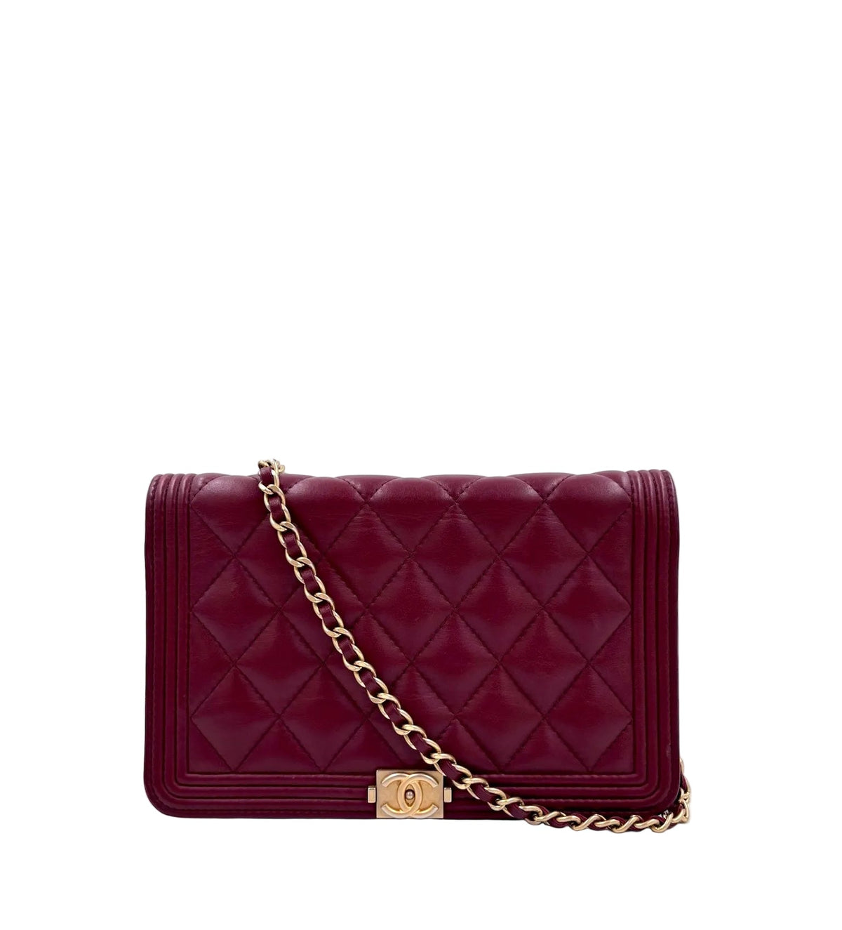 Pre-owned Chanel Burgundy Boy Wallet on Chain Bag - Authenticated