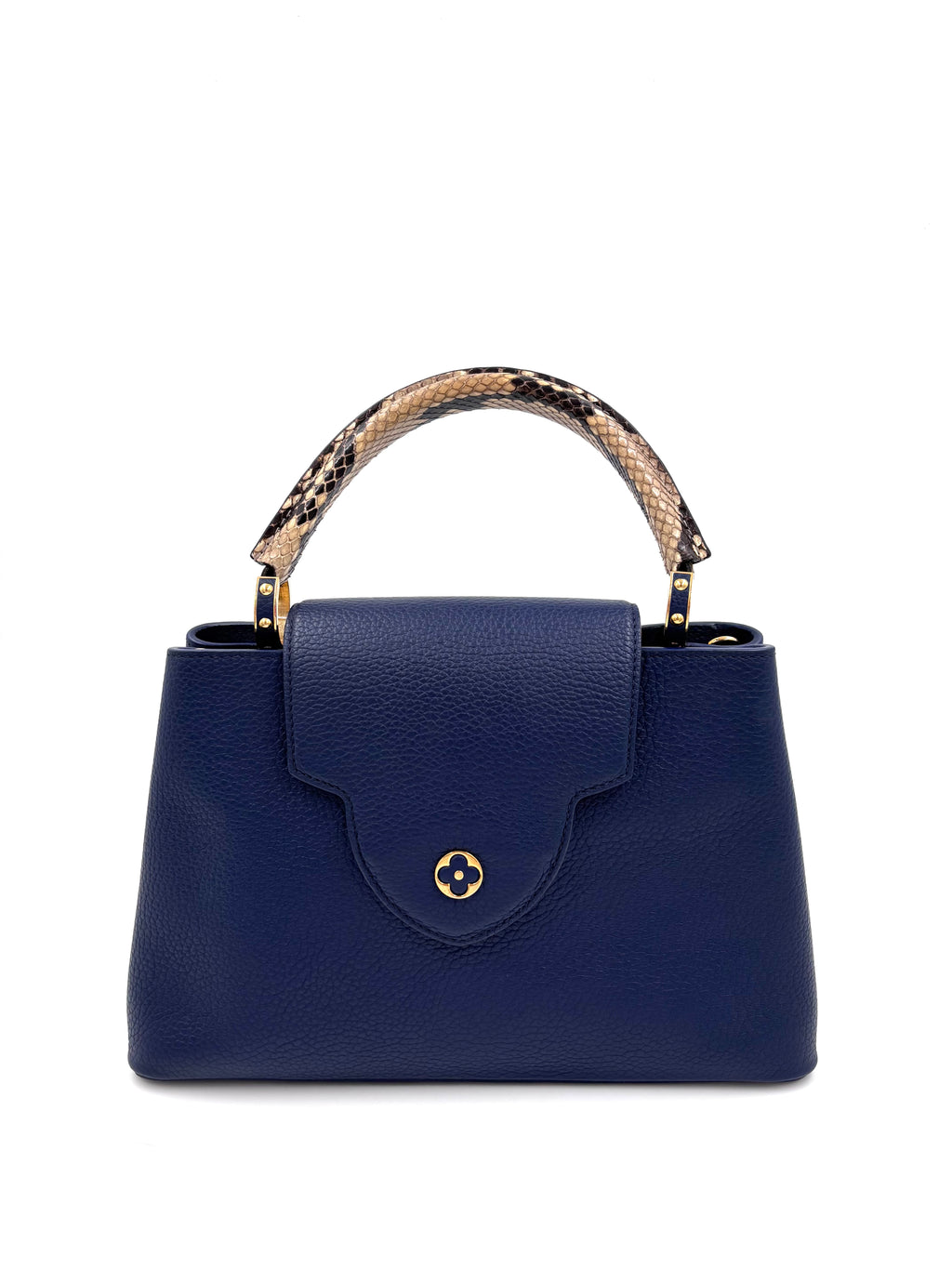 Pre-owned Louis Vuitton Capucines MM Navy Taurillon Python Handle - Authenticated
