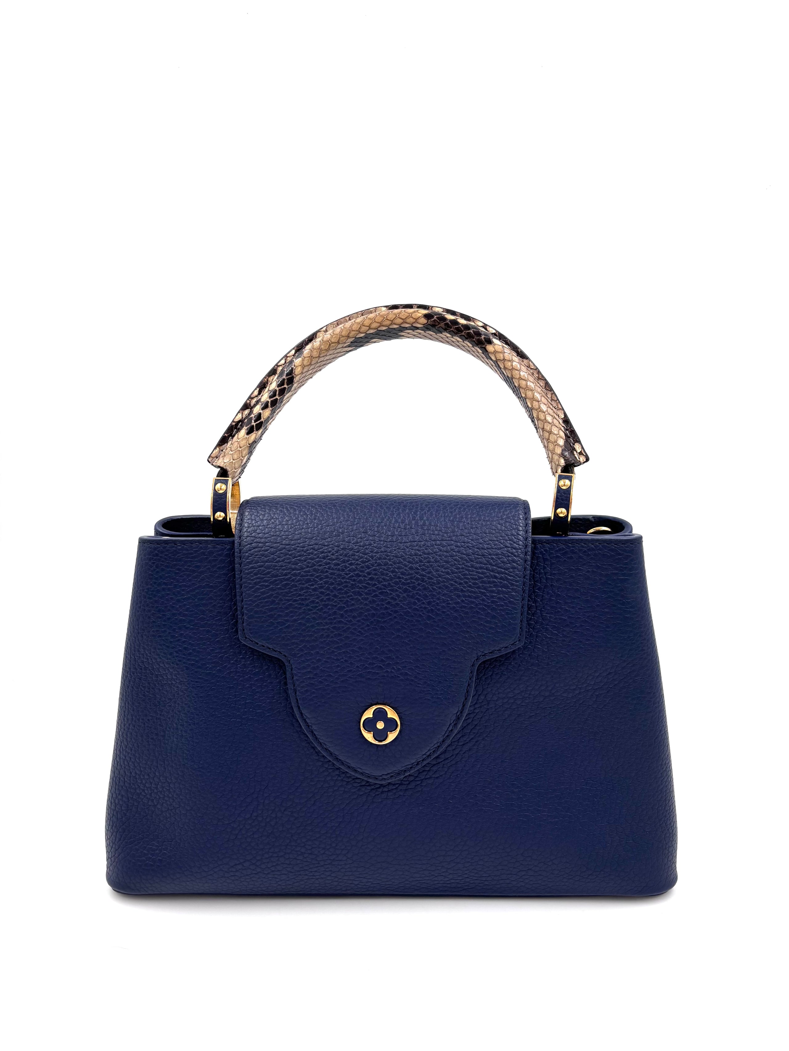 Pre-owned Louis Vuitton Capucines MM Navy Taurillon Python Handle - Authenticated