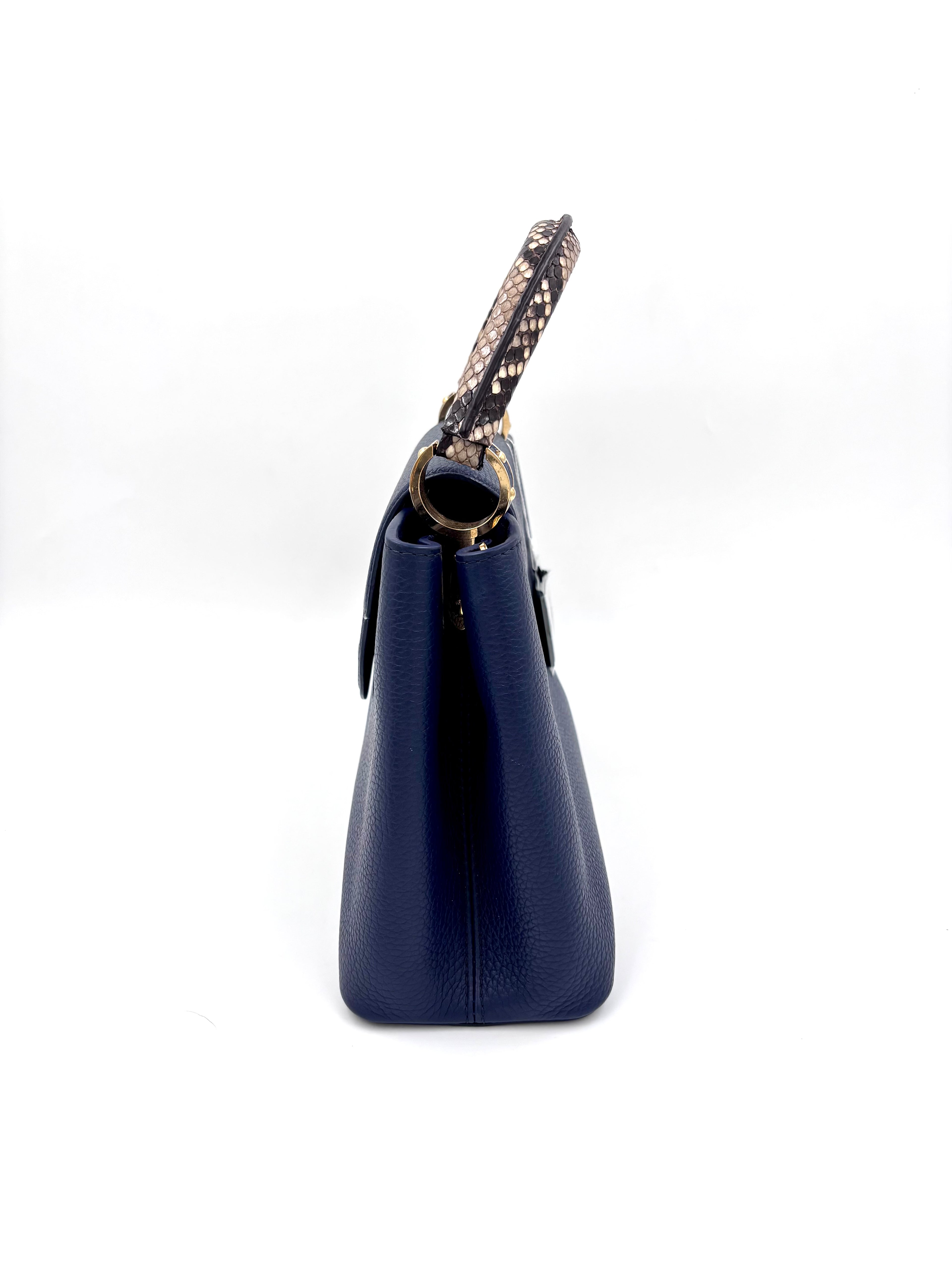 Pre-owned Louis Vuitton Capucines MM Navy Taurillon Python Handle - Authenticated