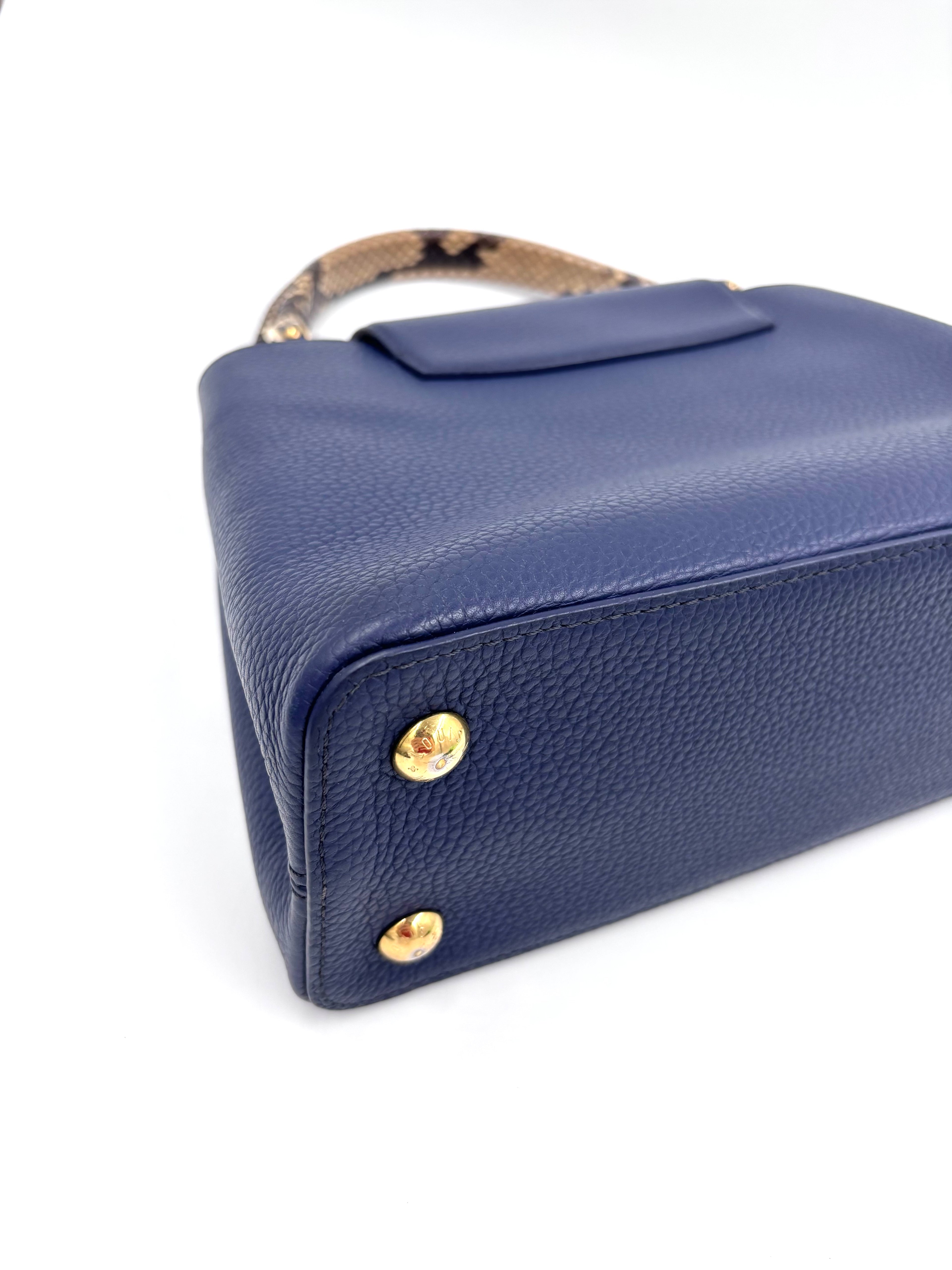 Pre-owned Louis Vuitton Capucines MM Navy Taurillon Python Handle - Authenticated