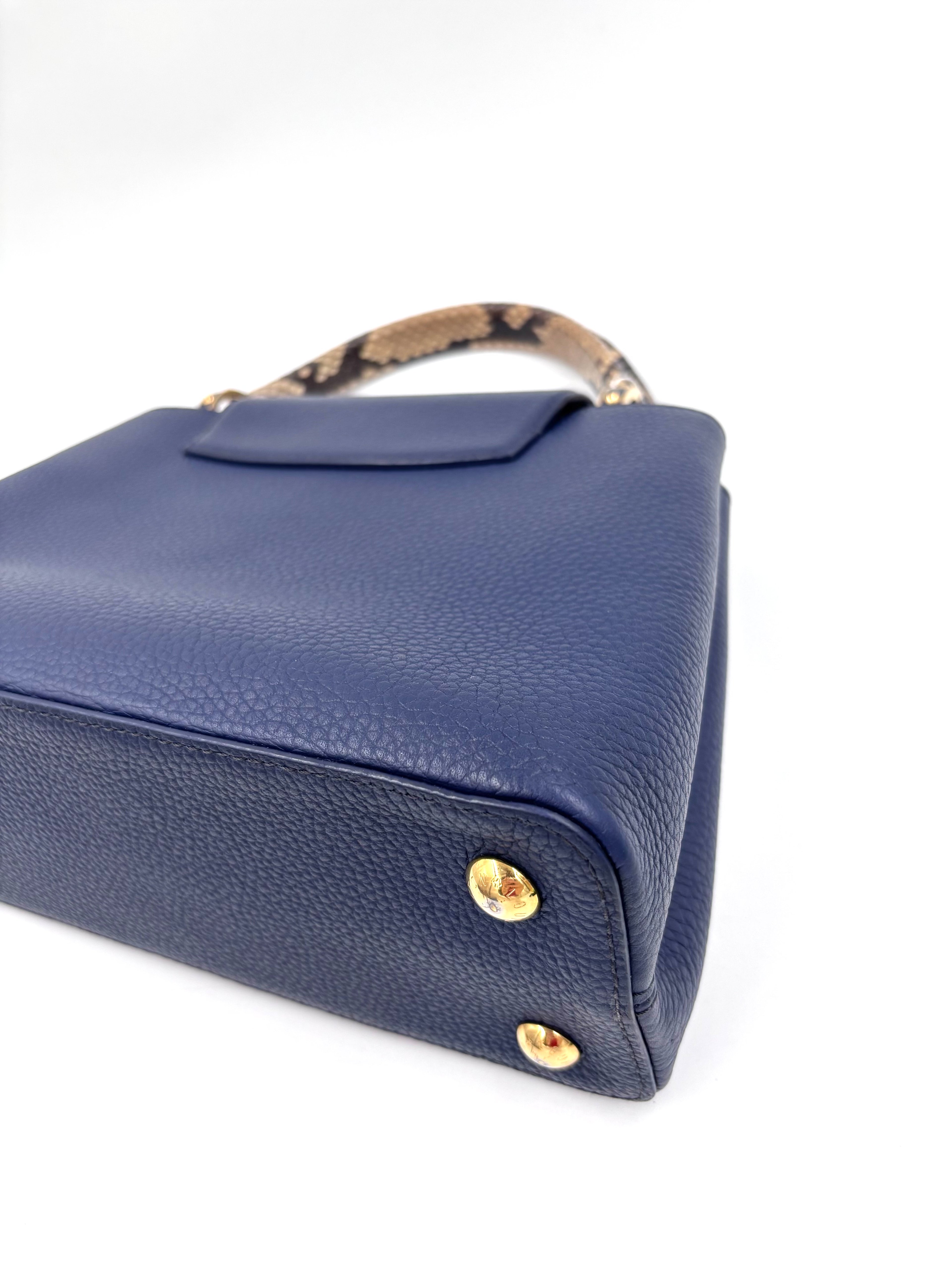 Pre-owned Louis Vuitton Capucines MM Navy Taurillon Python Handle - Authenticated