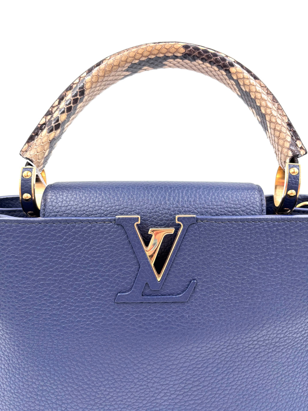 Pre-owned Louis Vuitton Capucines MM Navy Taurillon Python Handle - Authenticated
