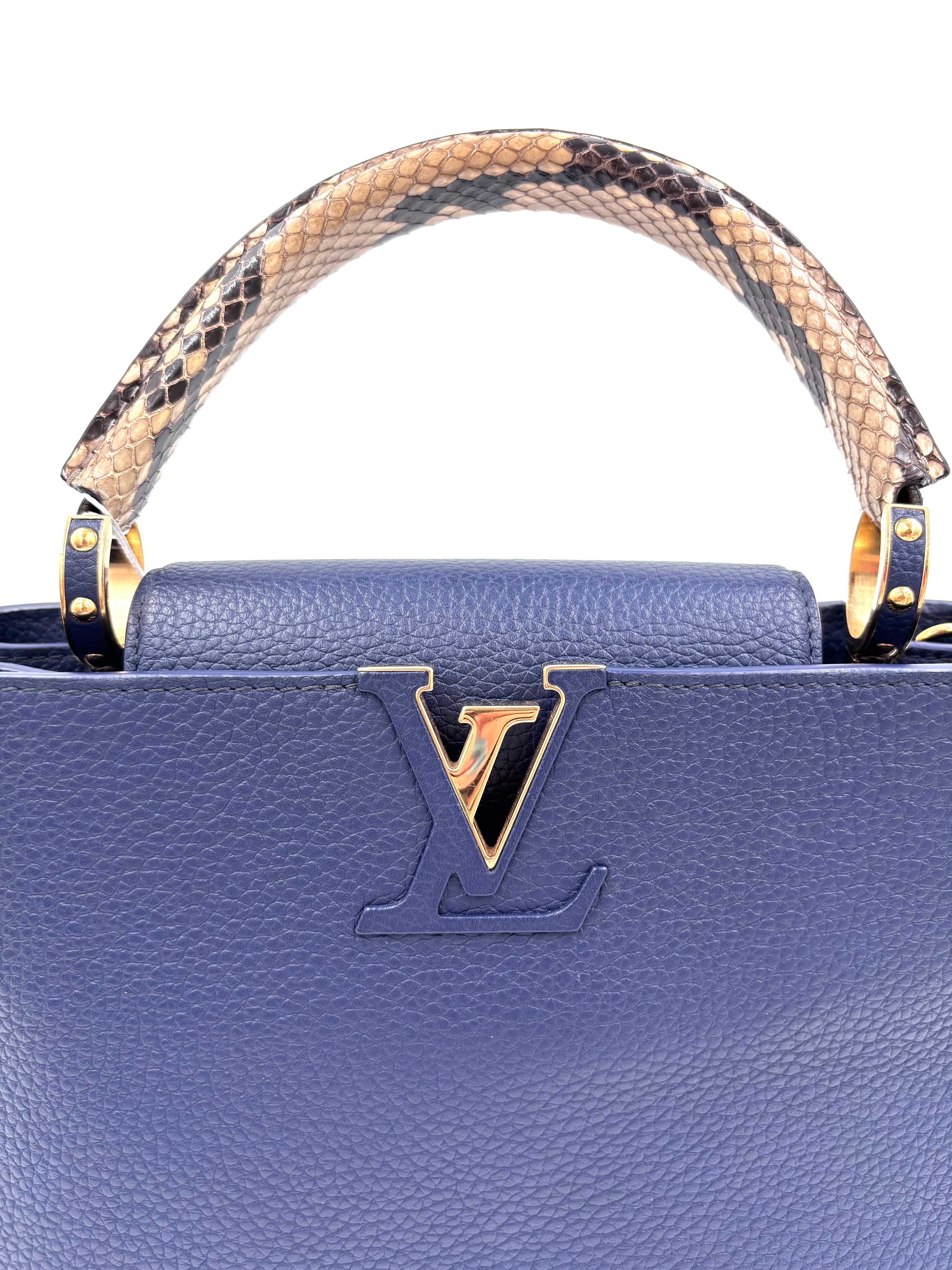 Pre-owned Louis Vuitton Capucines MM Navy Taurillon Python Handle - Authenticated