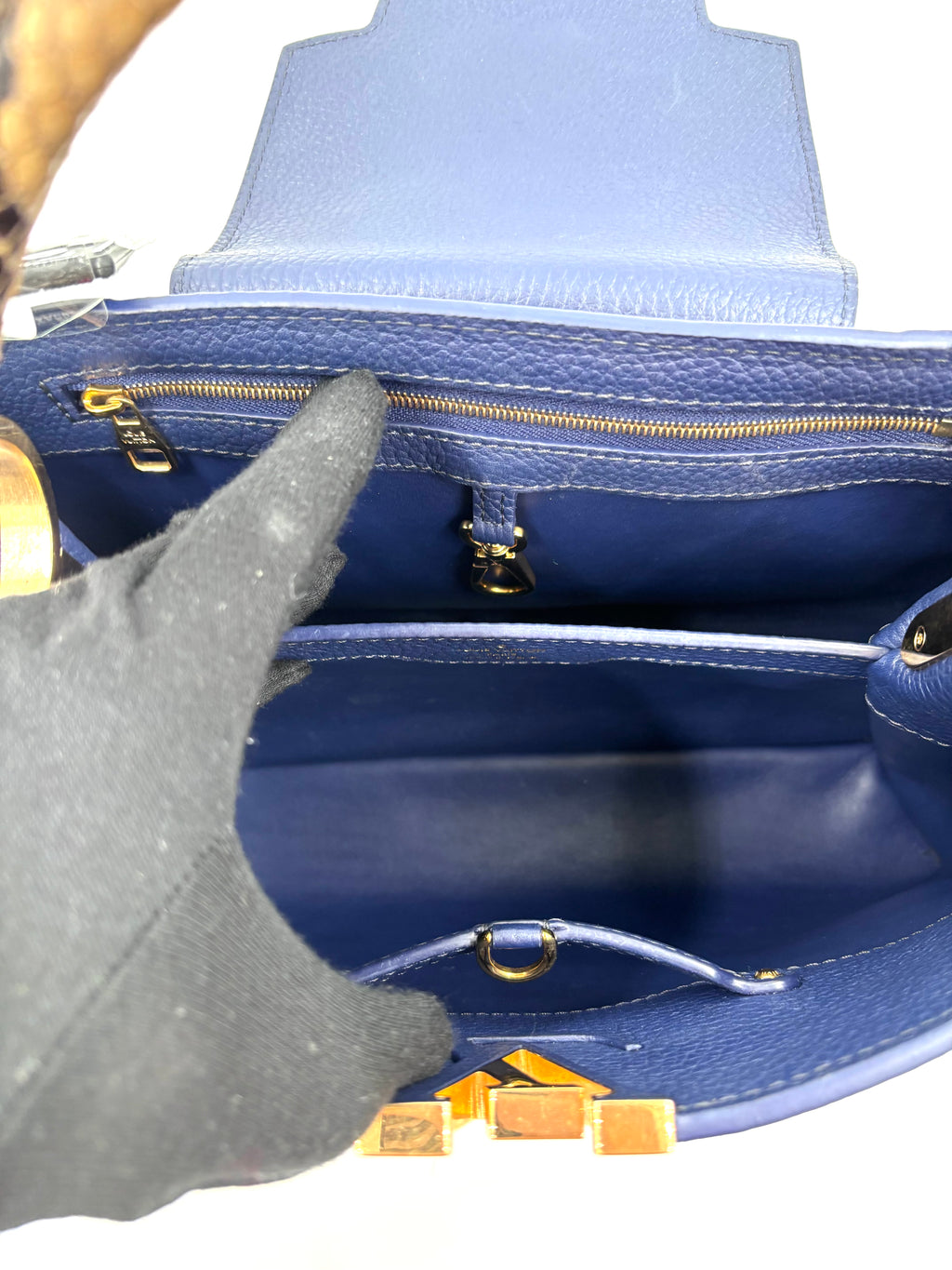 Pre-owned Louis Vuitton Capucines MM Navy Taurillon Python Handle - Authenticated
