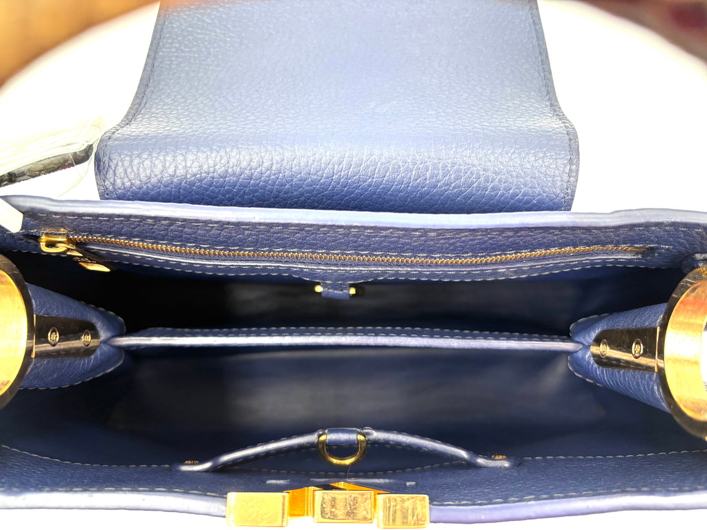 Pre-owned Louis Vuitton Capucines MM Navy Taurillon Python Handle - Authenticated