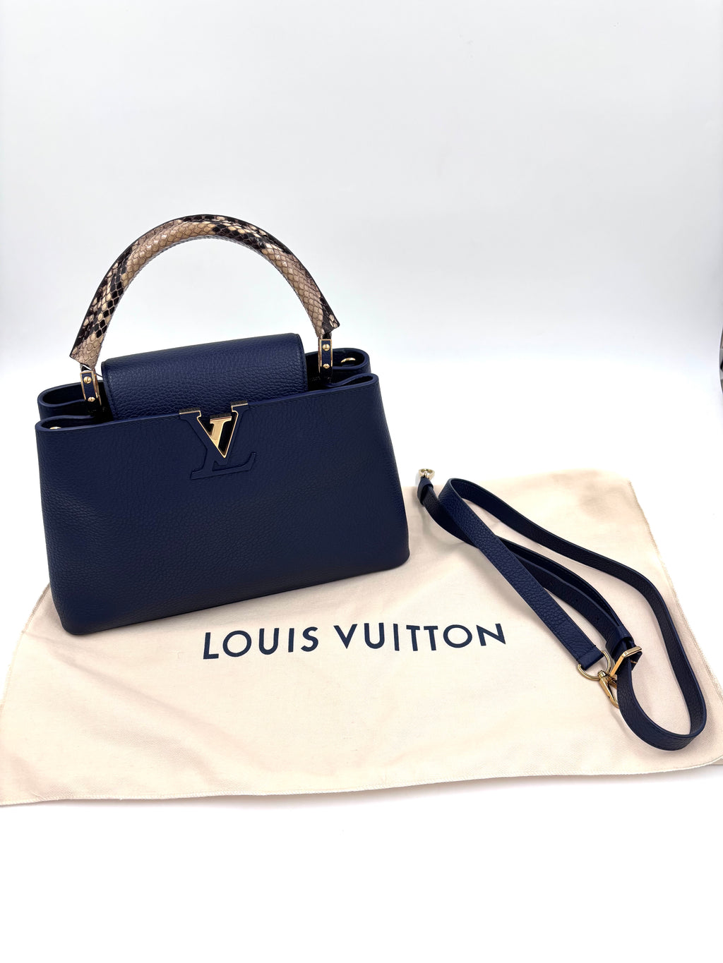 Pre-owned Louis Vuitton Capucines MM Navy Taurillon Python Handle - Authenticated