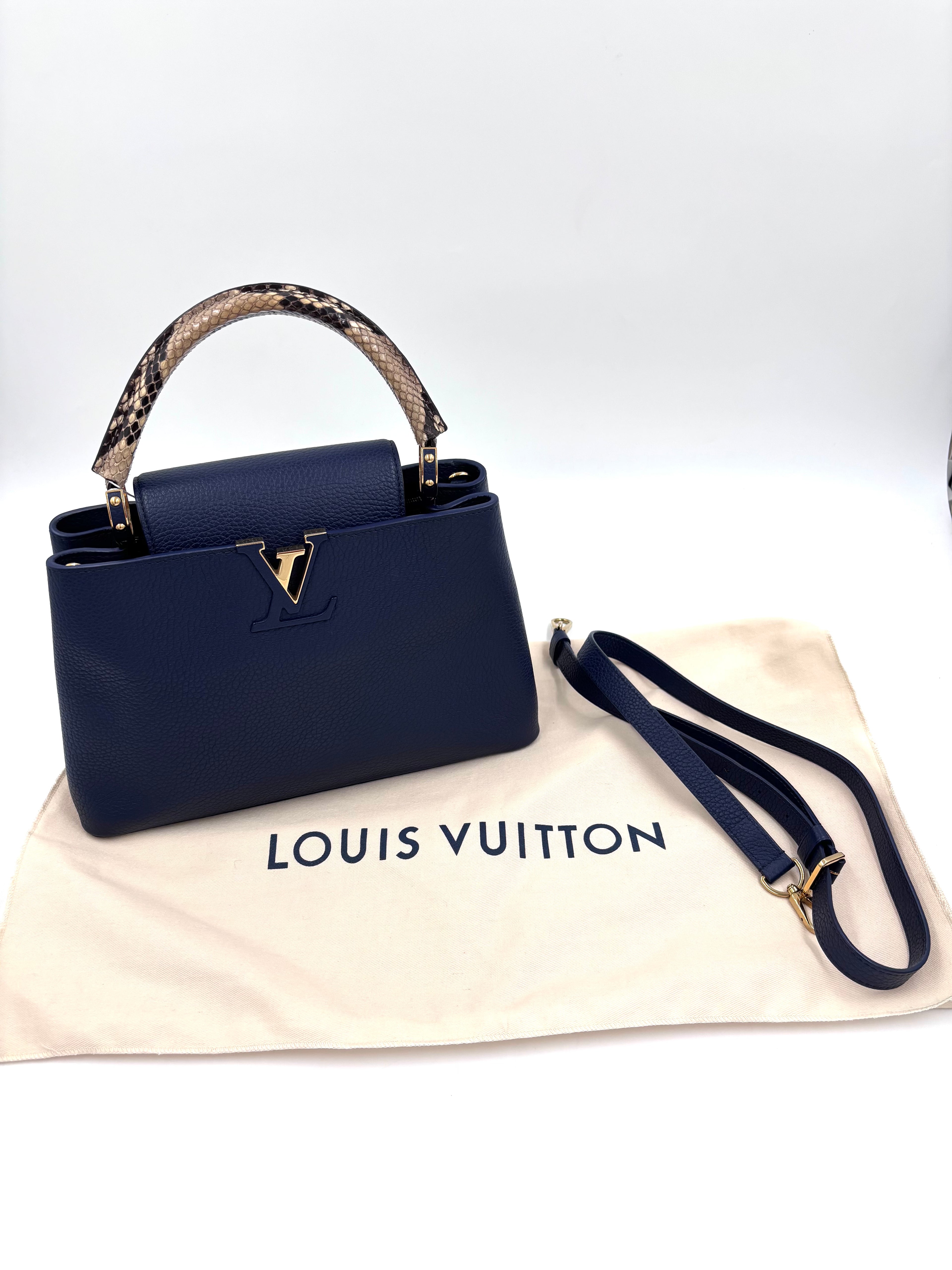 Pre-owned Louis Vuitton Capucines MM Navy Taurillon Python Handle - Authenticated