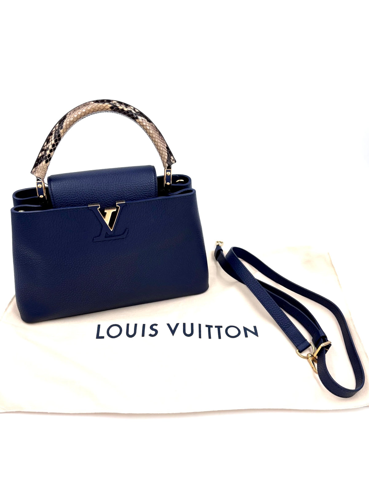 Pre-owned Louis Vuitton Capucines MM Navy Taurillon Python Handle - Authenticated