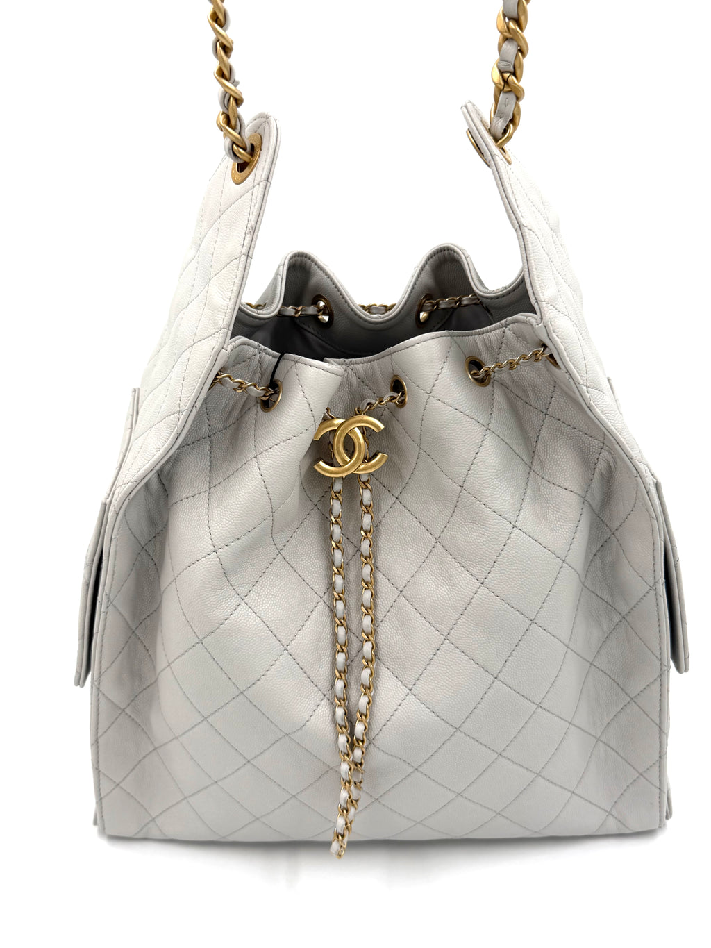 Pre-owned Chanel 25 Hobo Light Gray Caviar Leather Gold Hardware Medium - Authenticated