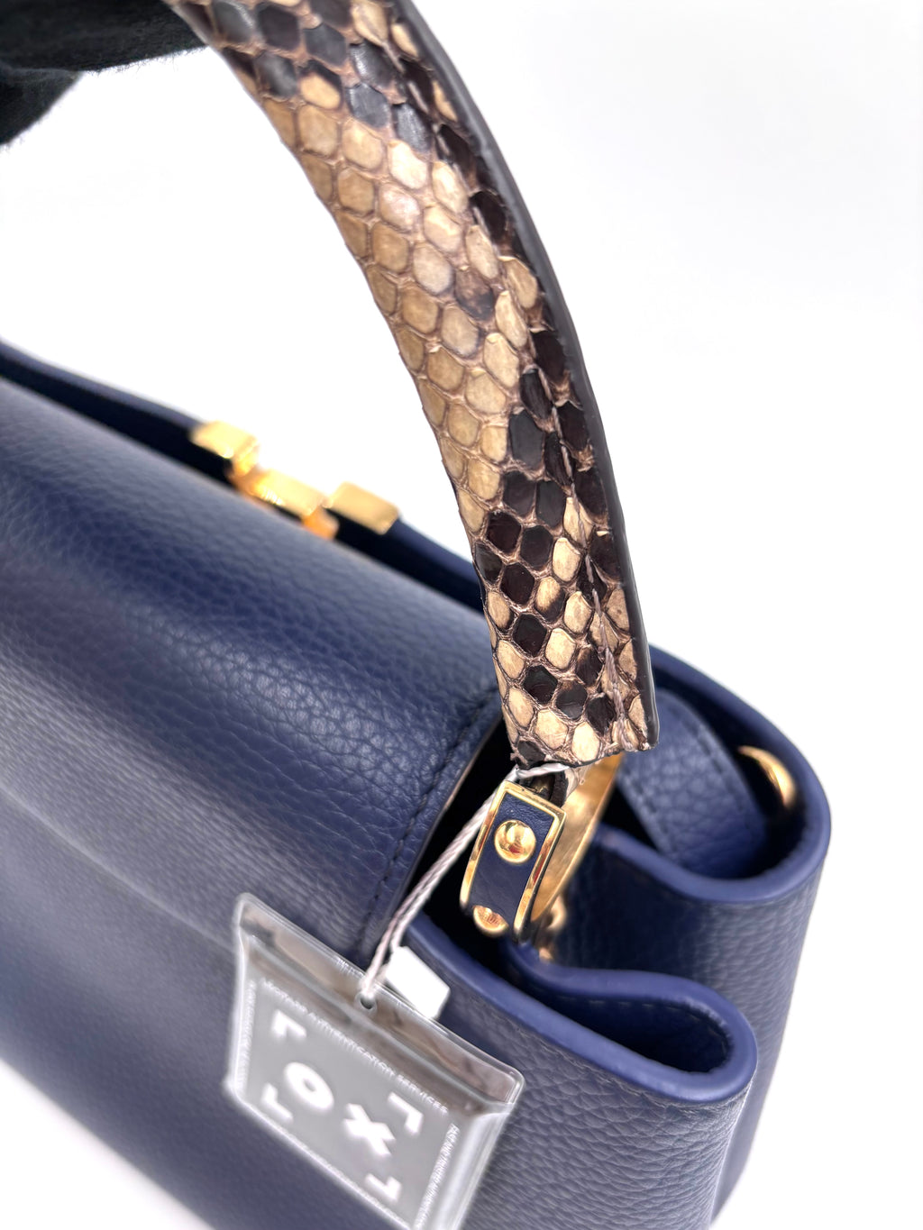 Pre-owned Louis Vuitton Capucines MM Navy Taurillon Python Handle - Authenticated