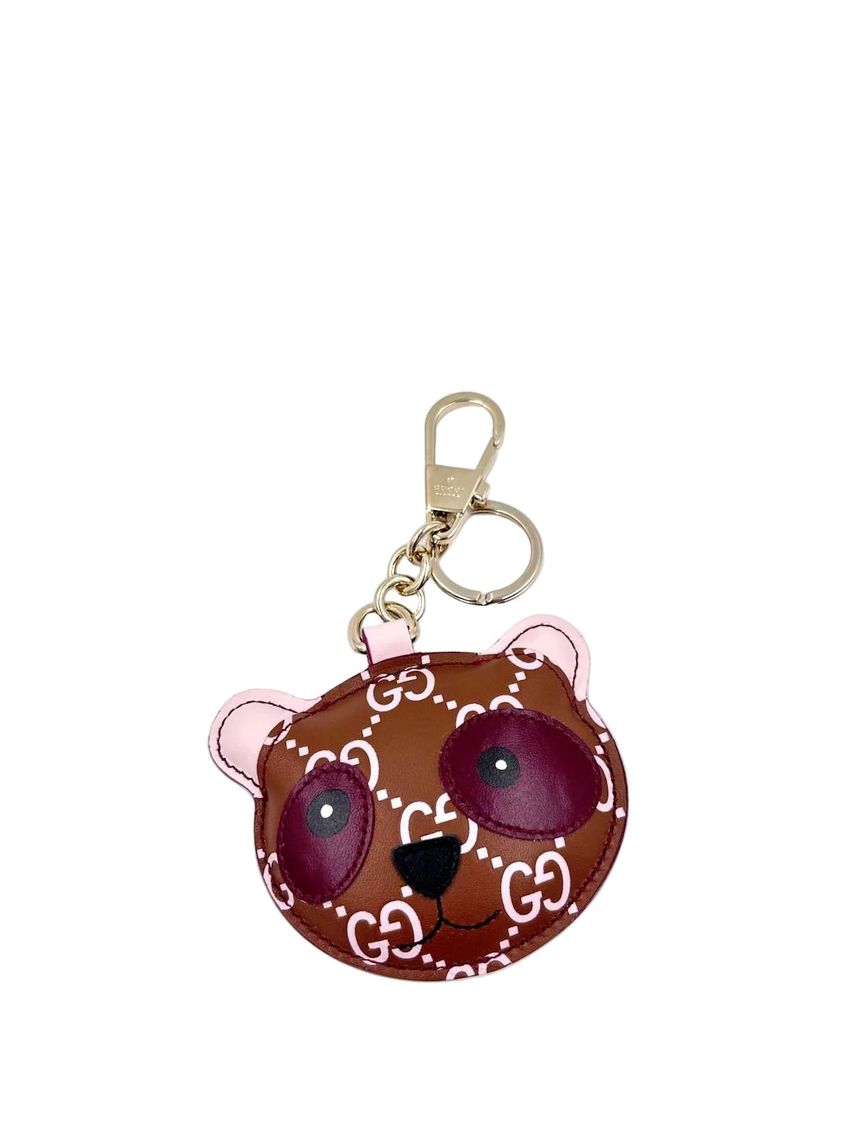 Pre-owned Gucci Panda Leather Bag Charm GG Monogram Canvas