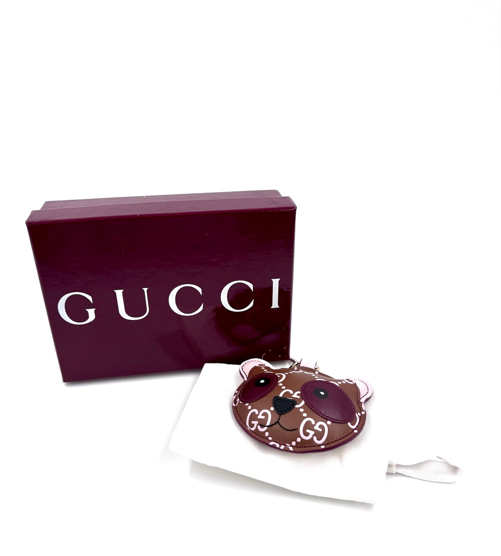 Pre-owned Gucci Panda Leather Bag Charm GG Monogram Canvas