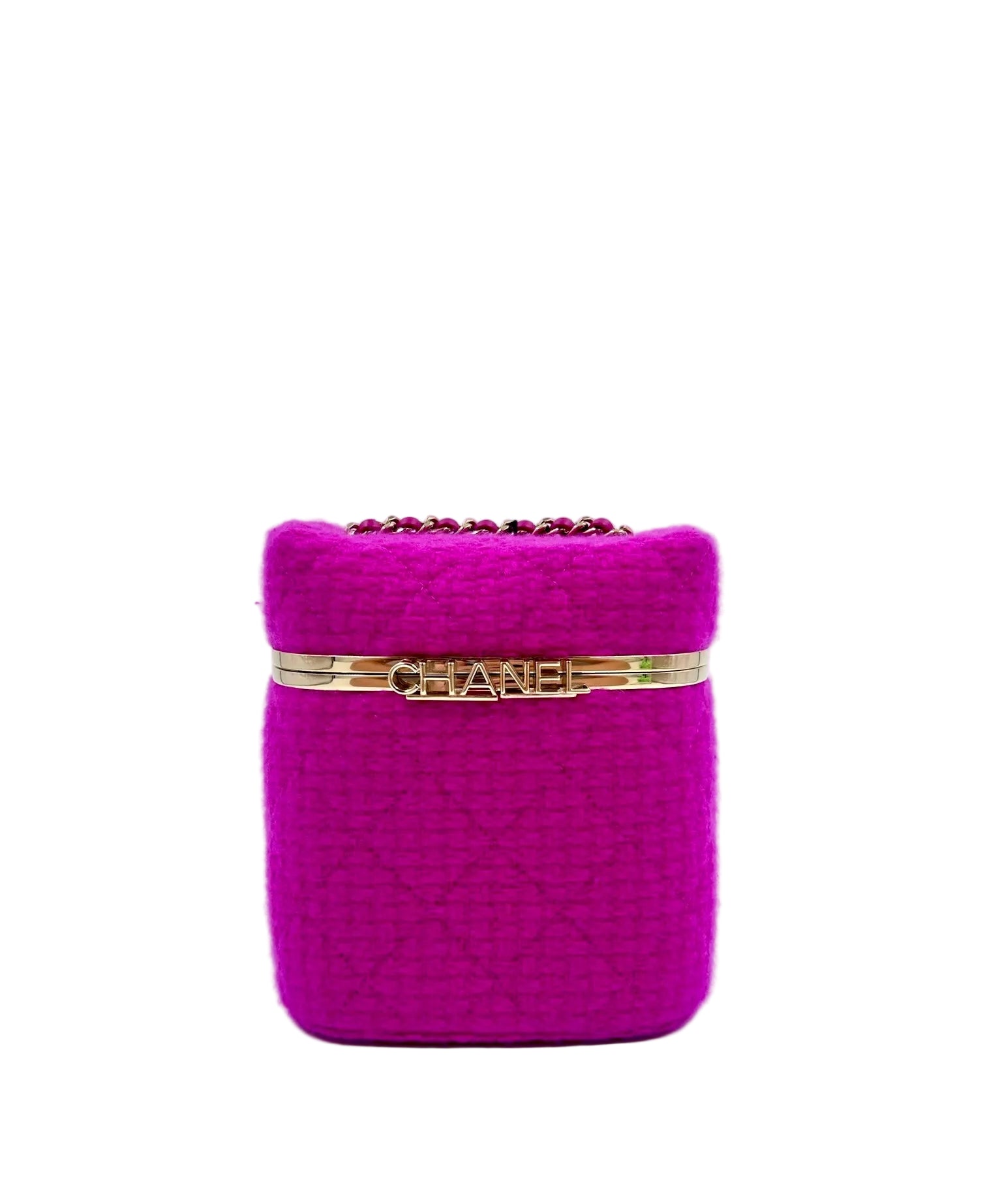 Pre-owned Chanel Quilted Cashmere Tweed Small Logo Vanity Case - Authenticated