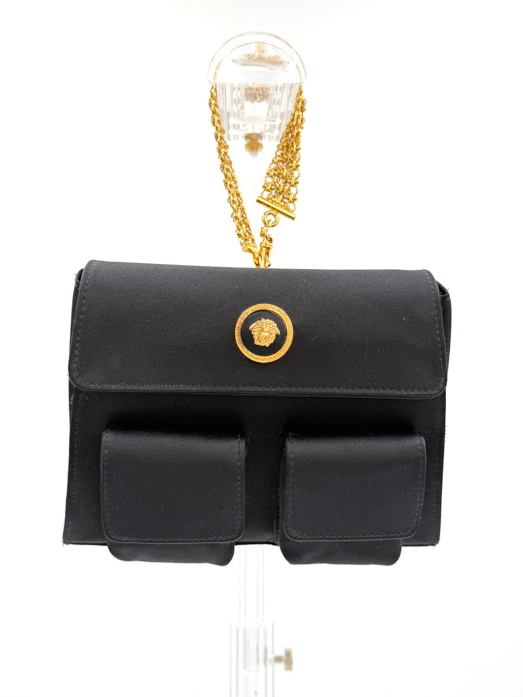 Pre-Owned Versace Satin Cargo Evening Bag with Chain Handle - Authenticated