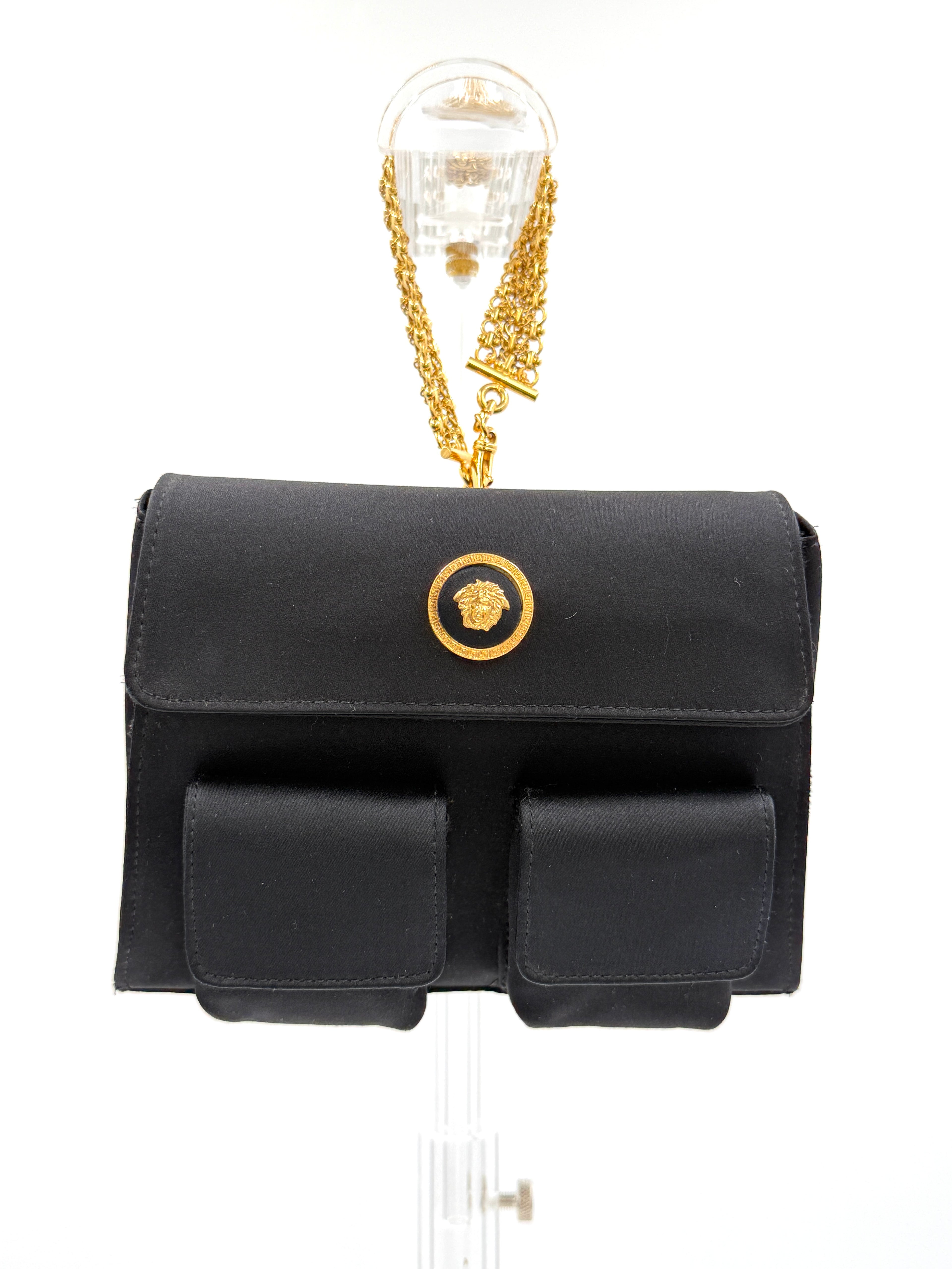Pre-Owned Versace Satin Cargo Evening Bag with Chain Handle - Authenticated