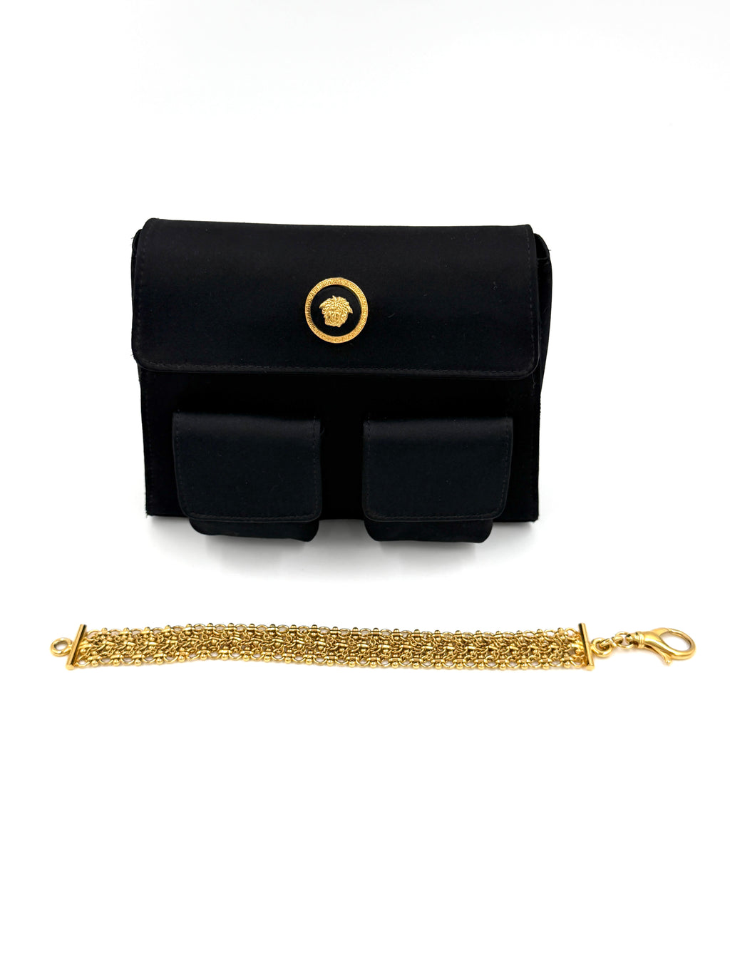 Pre-Owned Versace Satin Cargo Evening Bag with Chain Handle - Authenticated