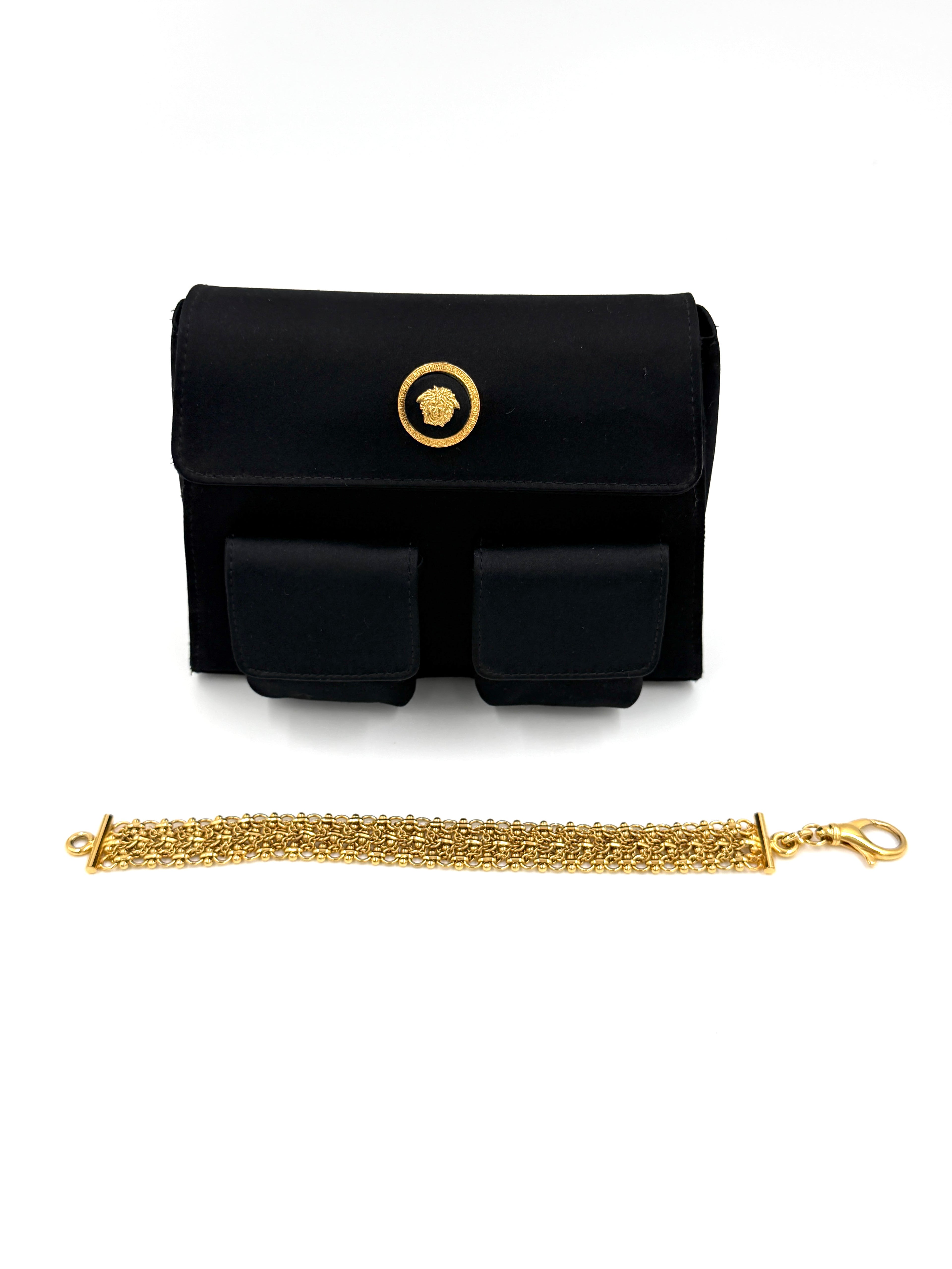 Pre-Owned Versace Satin Cargo Evening Bag with Chain Handle - Authenticated