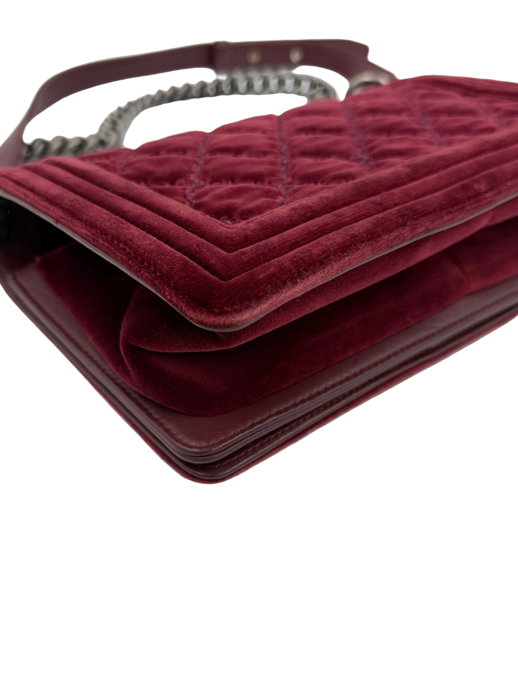Pre-Owned Chanel Oxblood Quilted Velvet Medium Boy Bag - Authenticated