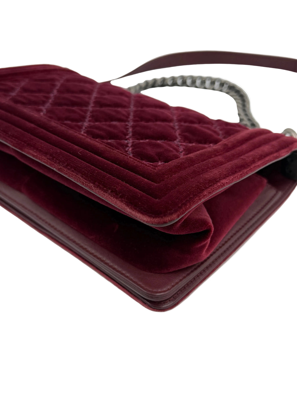 Pre-Owned Chanel Oxblood Quilted Velvet Medium Boy Bag - Authenticated