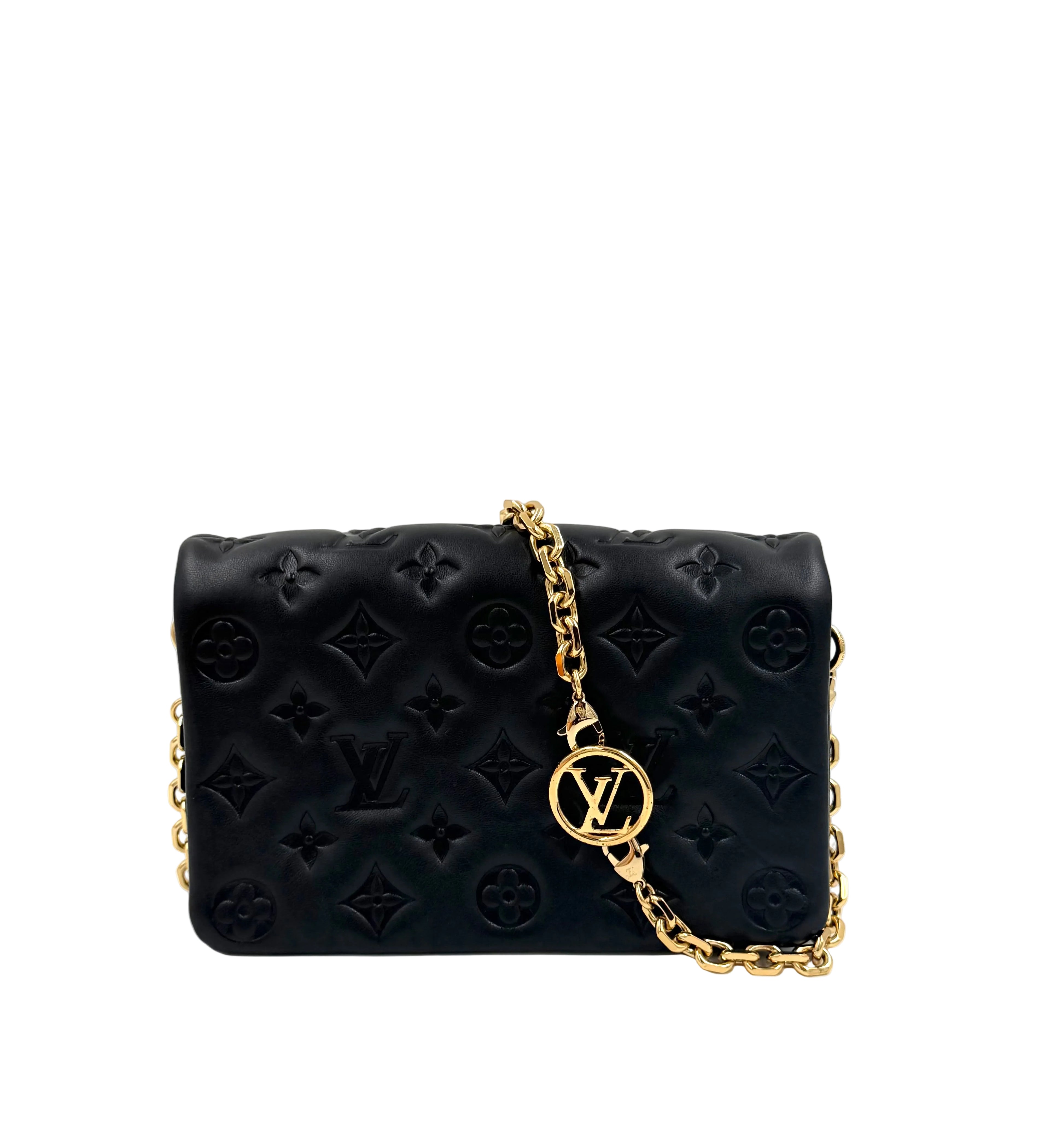 Pre-owned Louis Vuitton Pochette Coussin Black Embossed Lambskin Gold Hardware - Authenticated