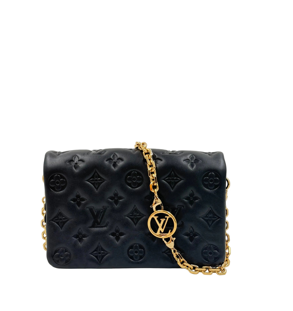 Pre-owned Louis Vuitton Pochette Coussin Black Embossed Lambskin Gold Hardware - Authenticated