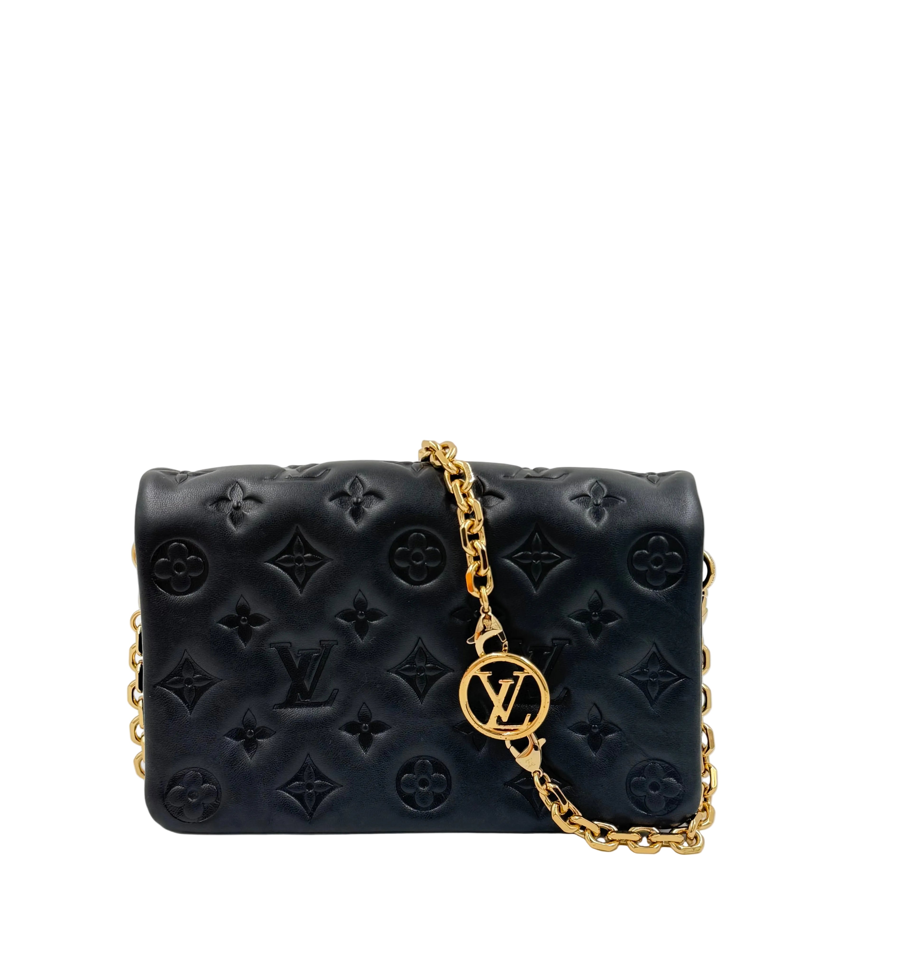 Pre-owned Louis Vuitton Pochette Coussin Black Embossed Lambskin Gold Hardware - Authenticated